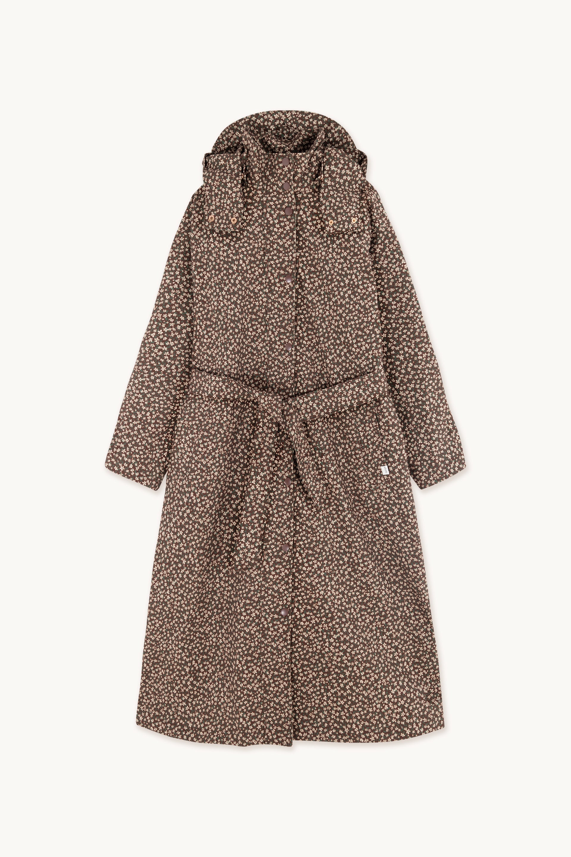 Gabardina Impermeable Con Capucha Small Flowers chocolate