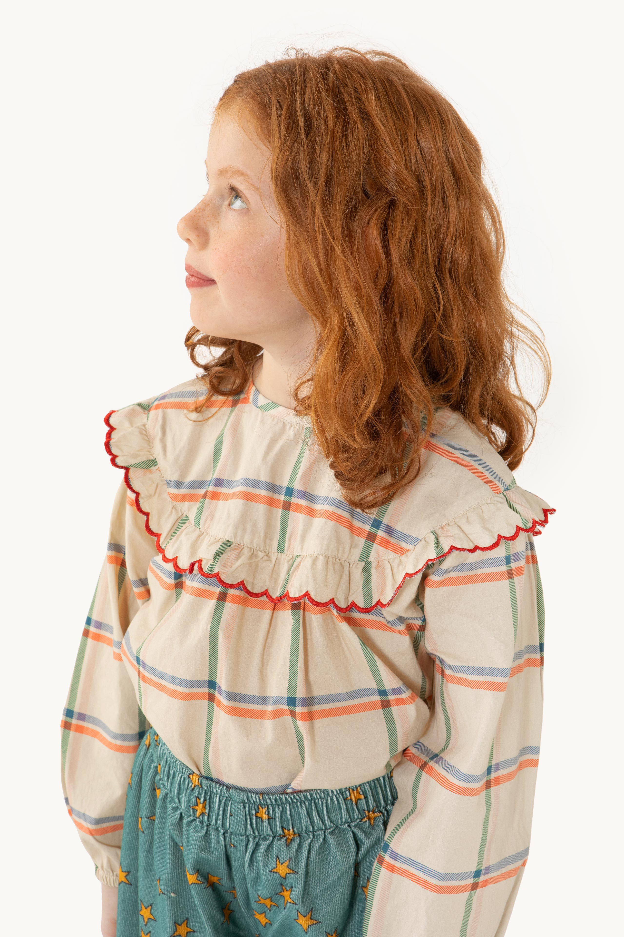 Check Scalloped Blouse vanilla