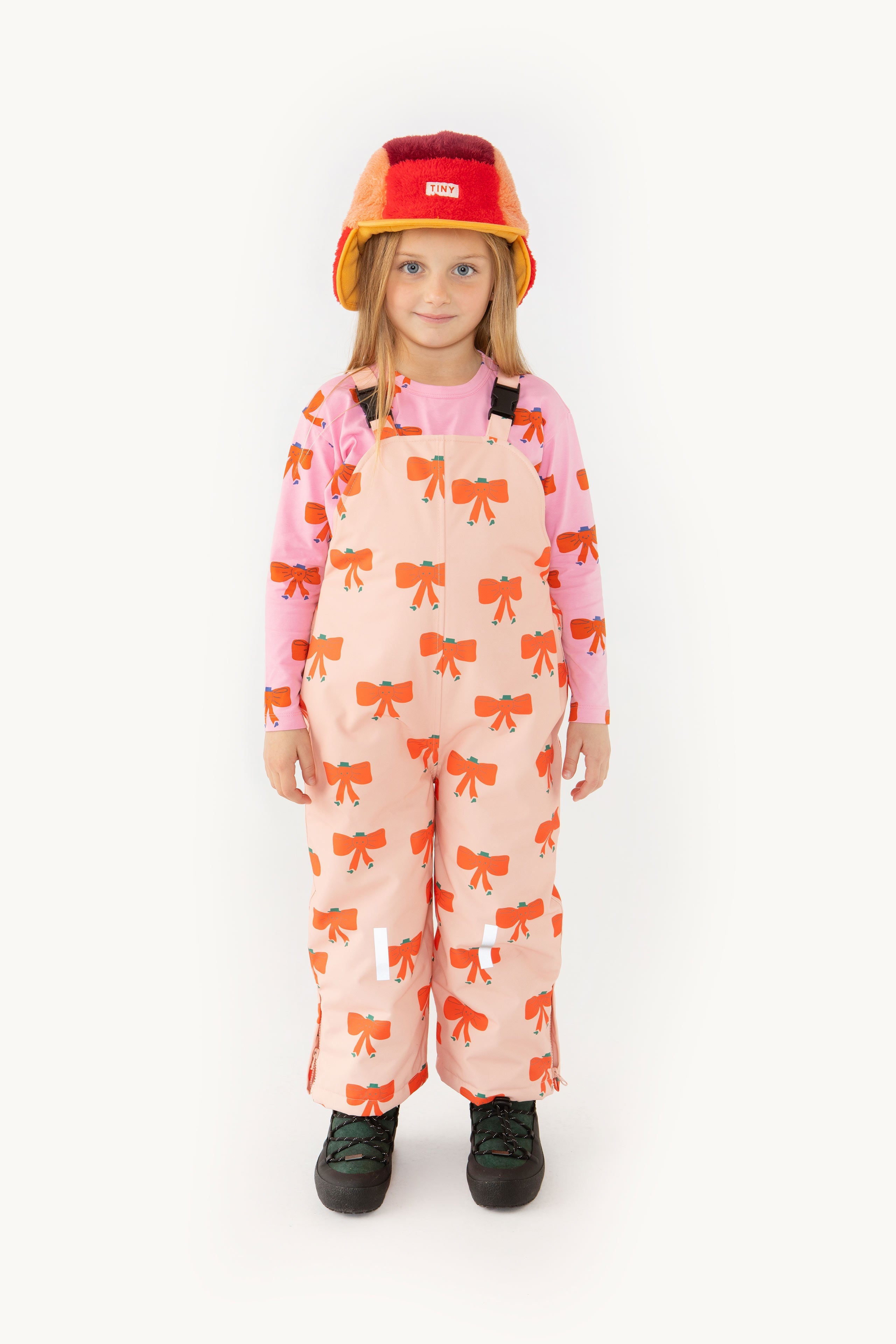 Tiny Bow Snow Dungarees peach
