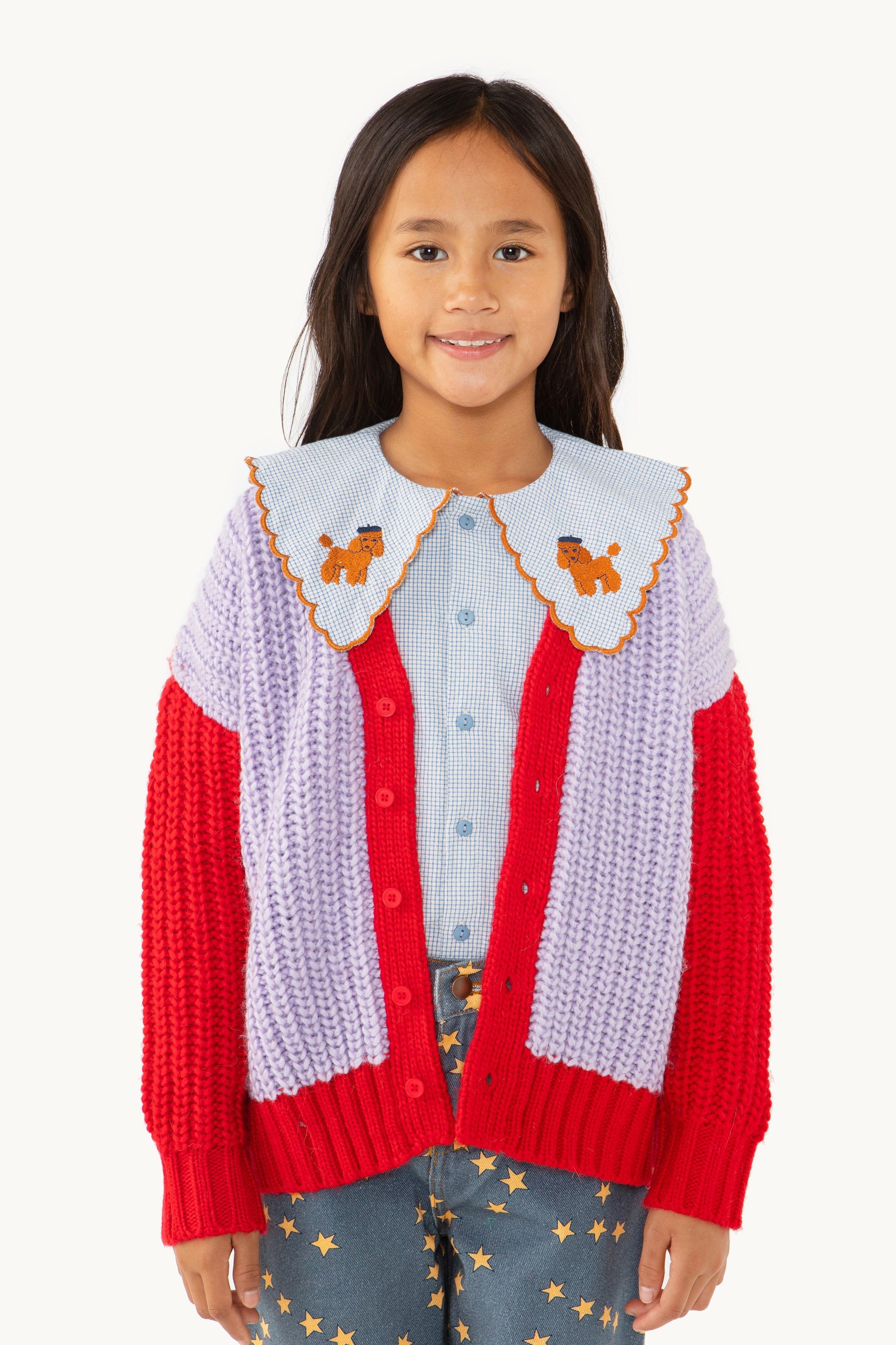 Cardigan Color Block lilac/deep red