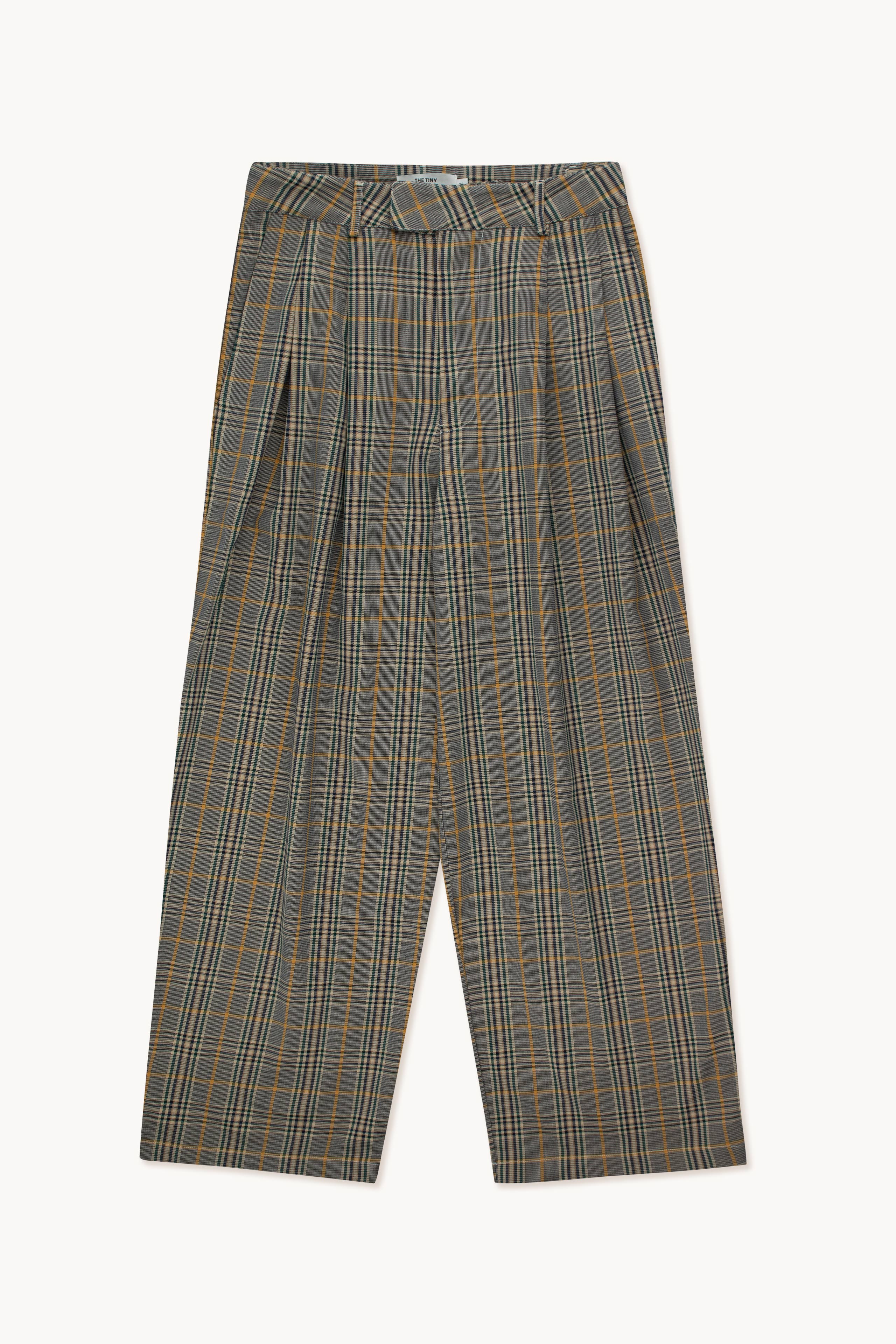 Pleated Check Pants dark green
