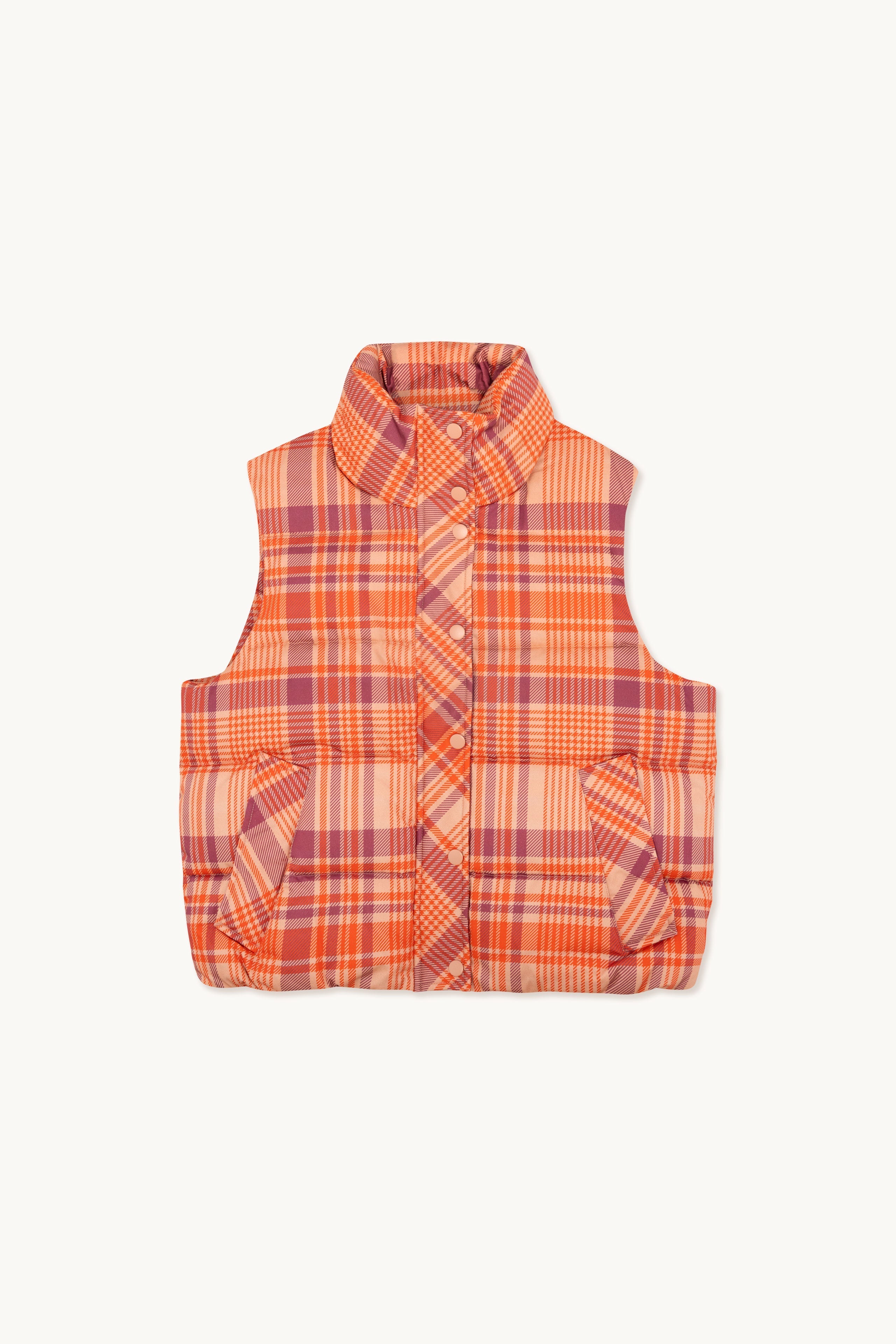 Check Down Vest peach