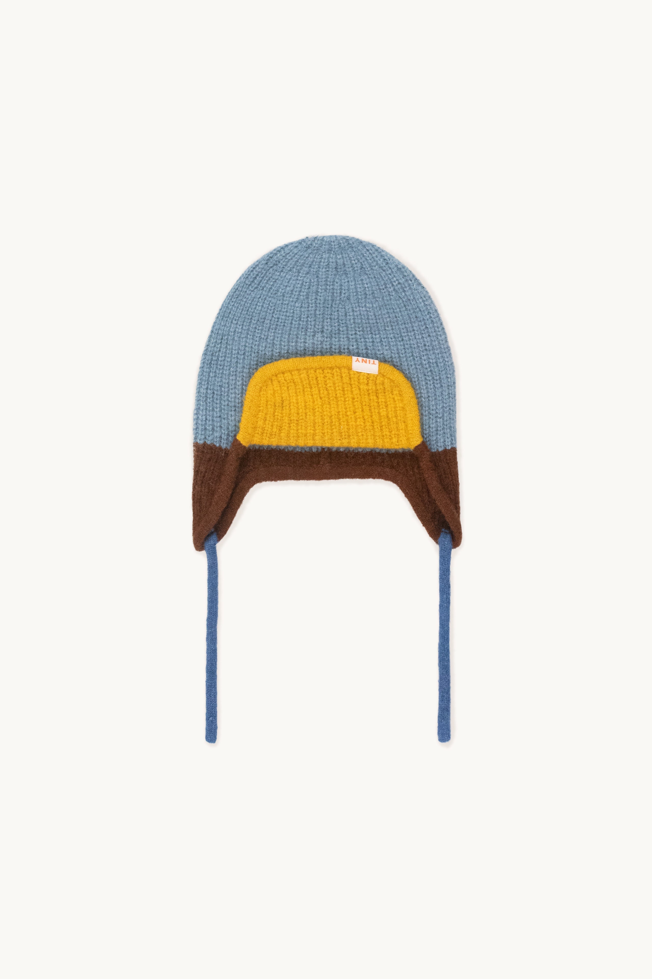 Color block earflap beanie warm blue/brown