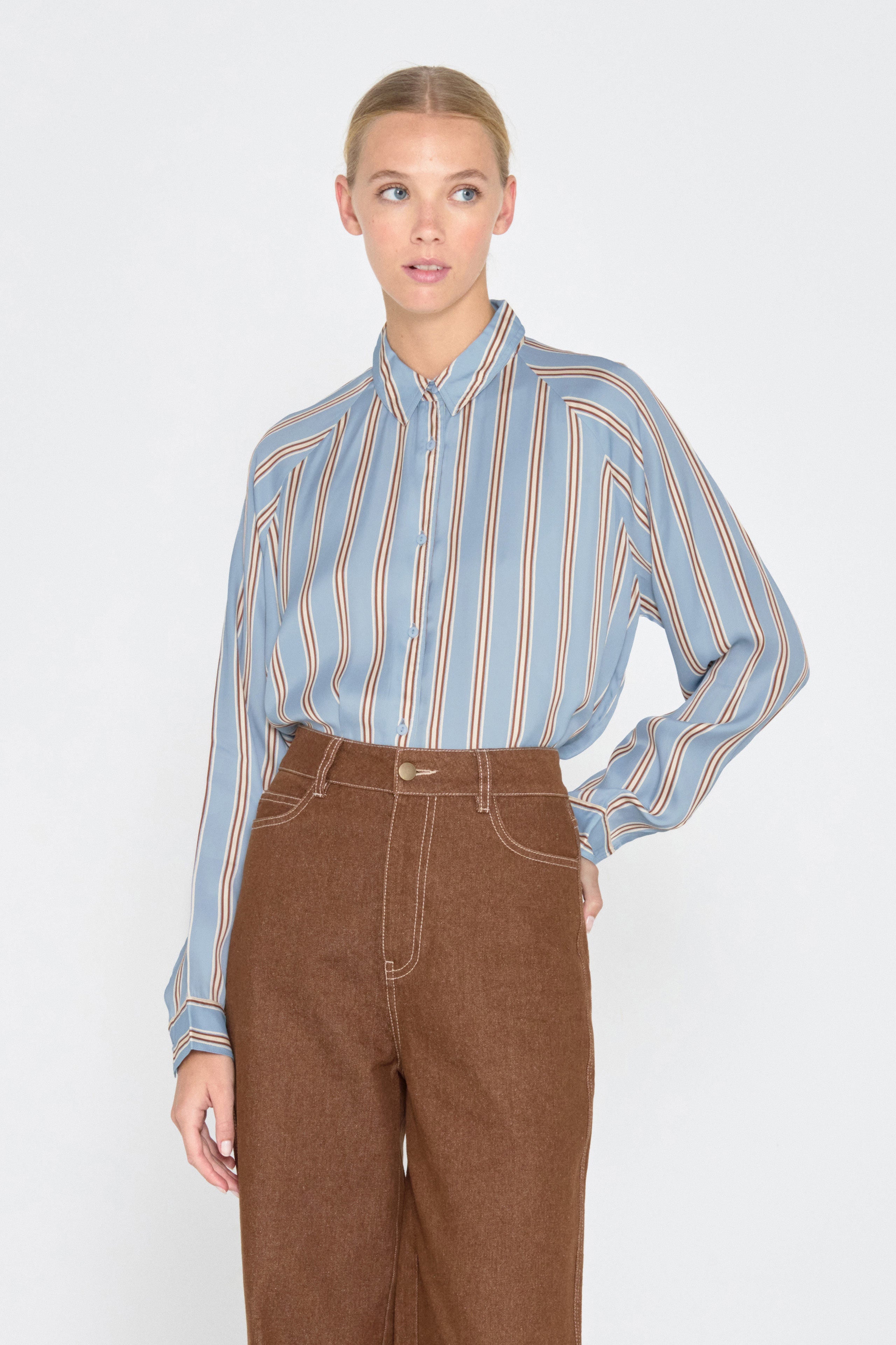 Stripes raglan sleeve shirt denim blue