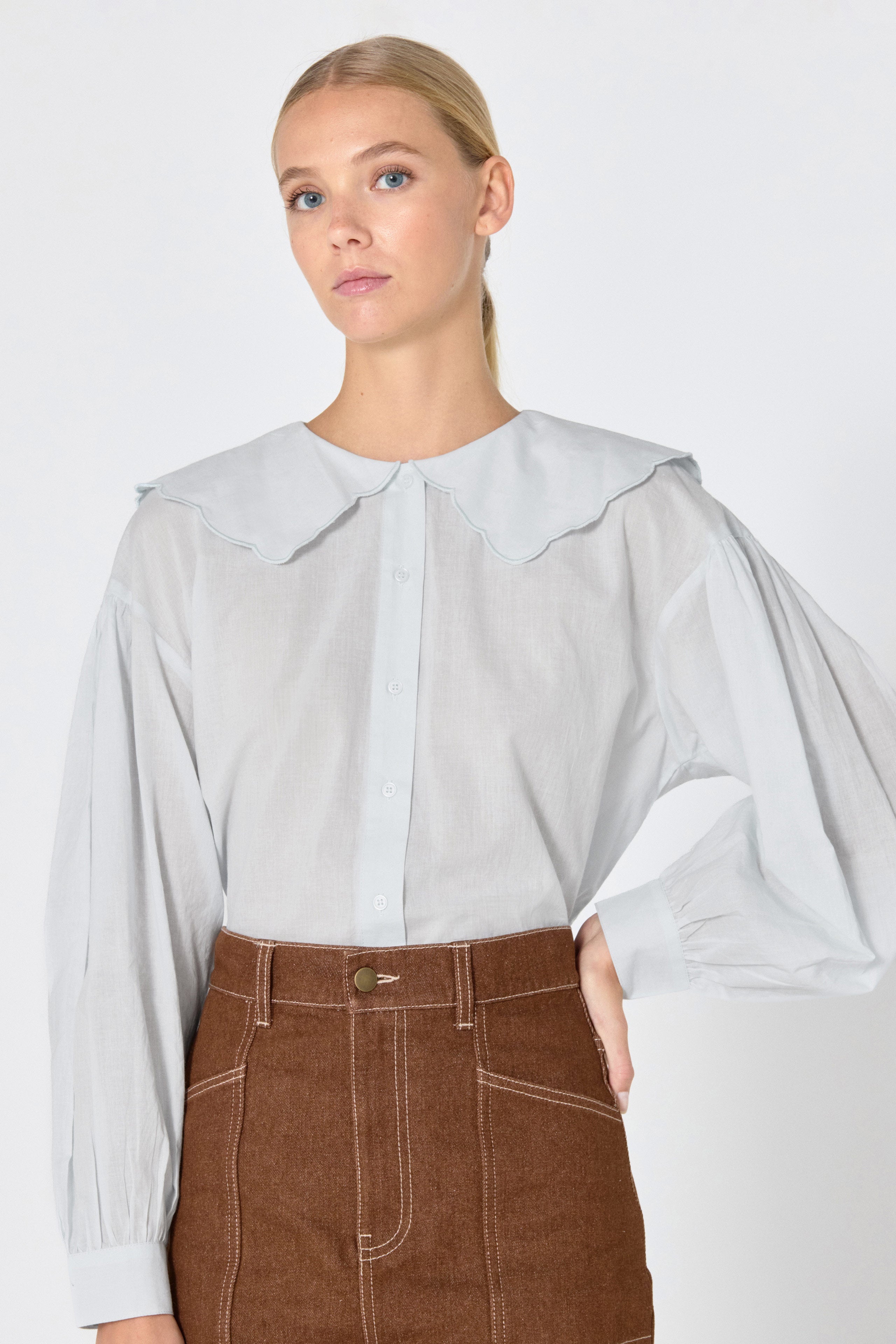 Scalloped shirt pastel blue
