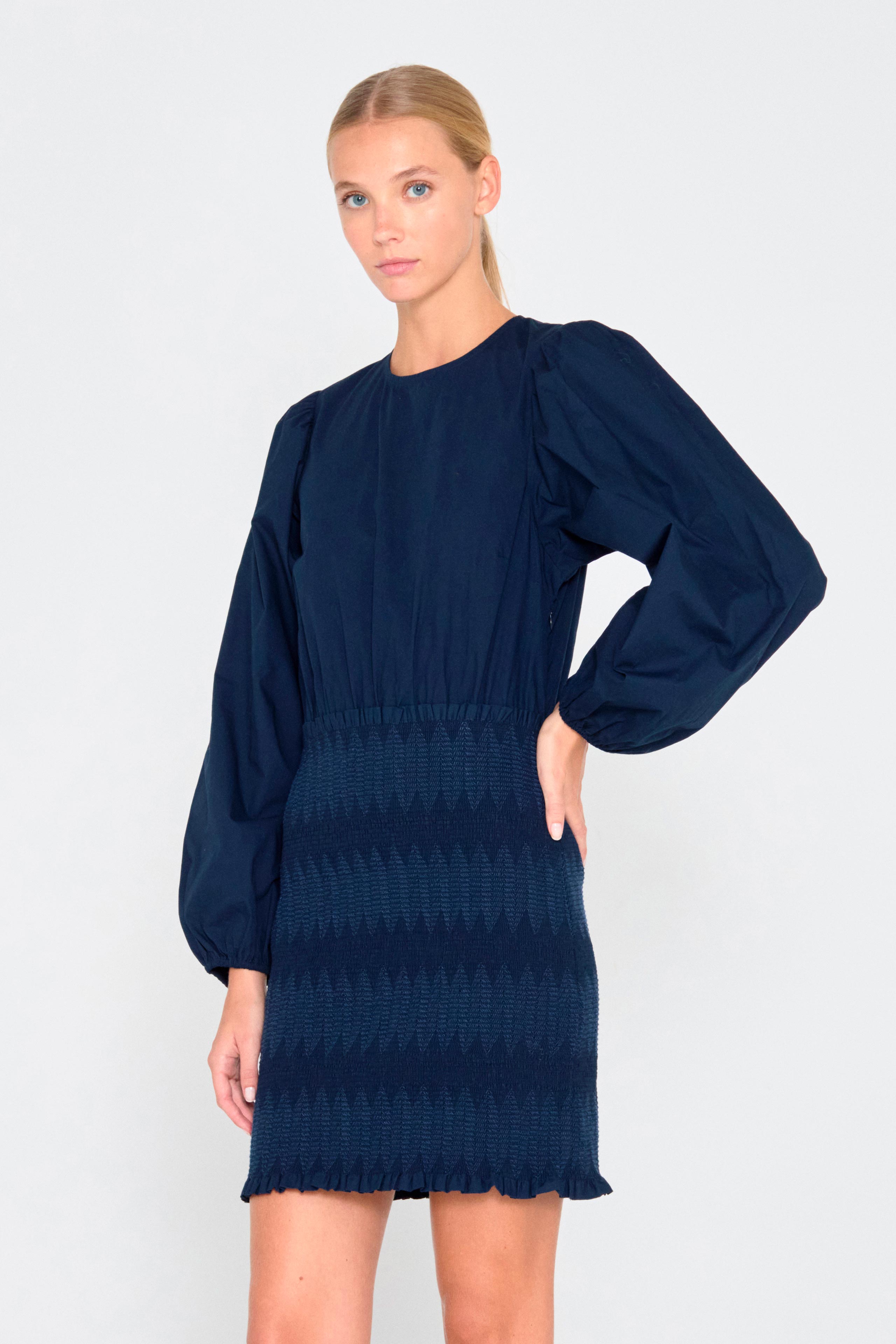 Vestido mangas abullonadas navy