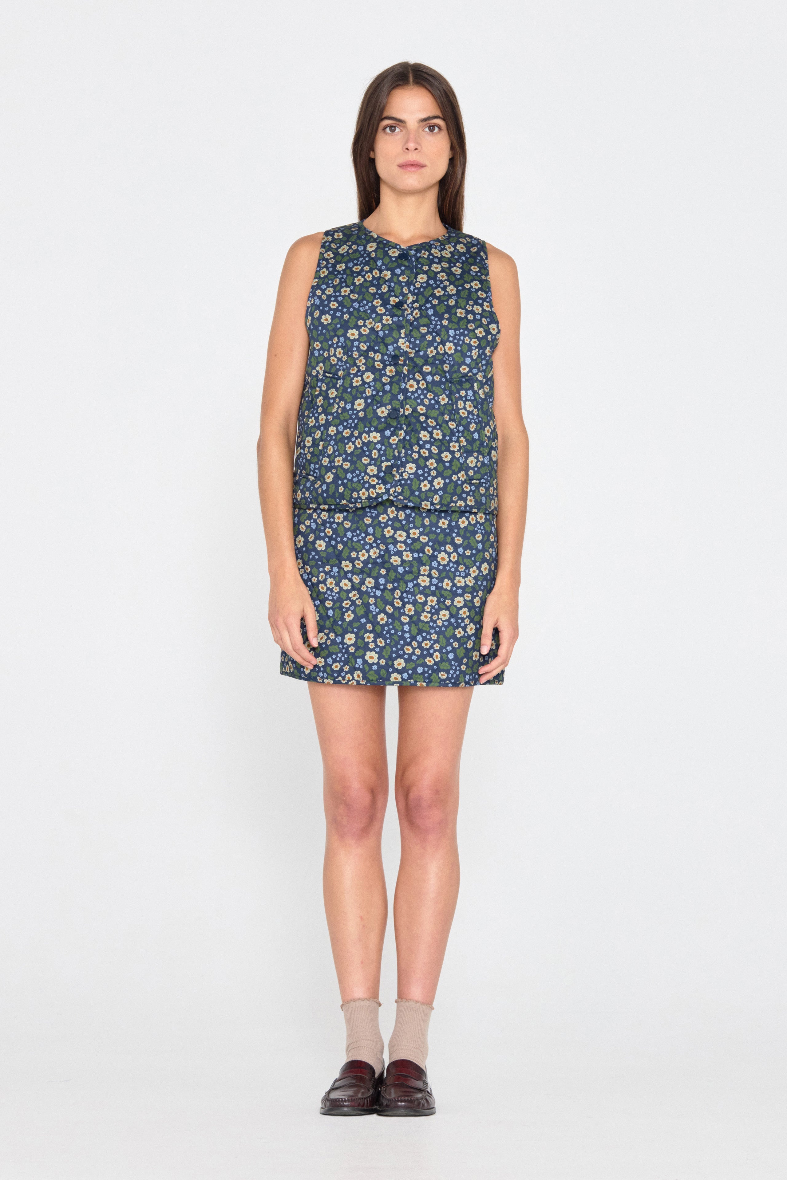 Flowers quilted skirt navy