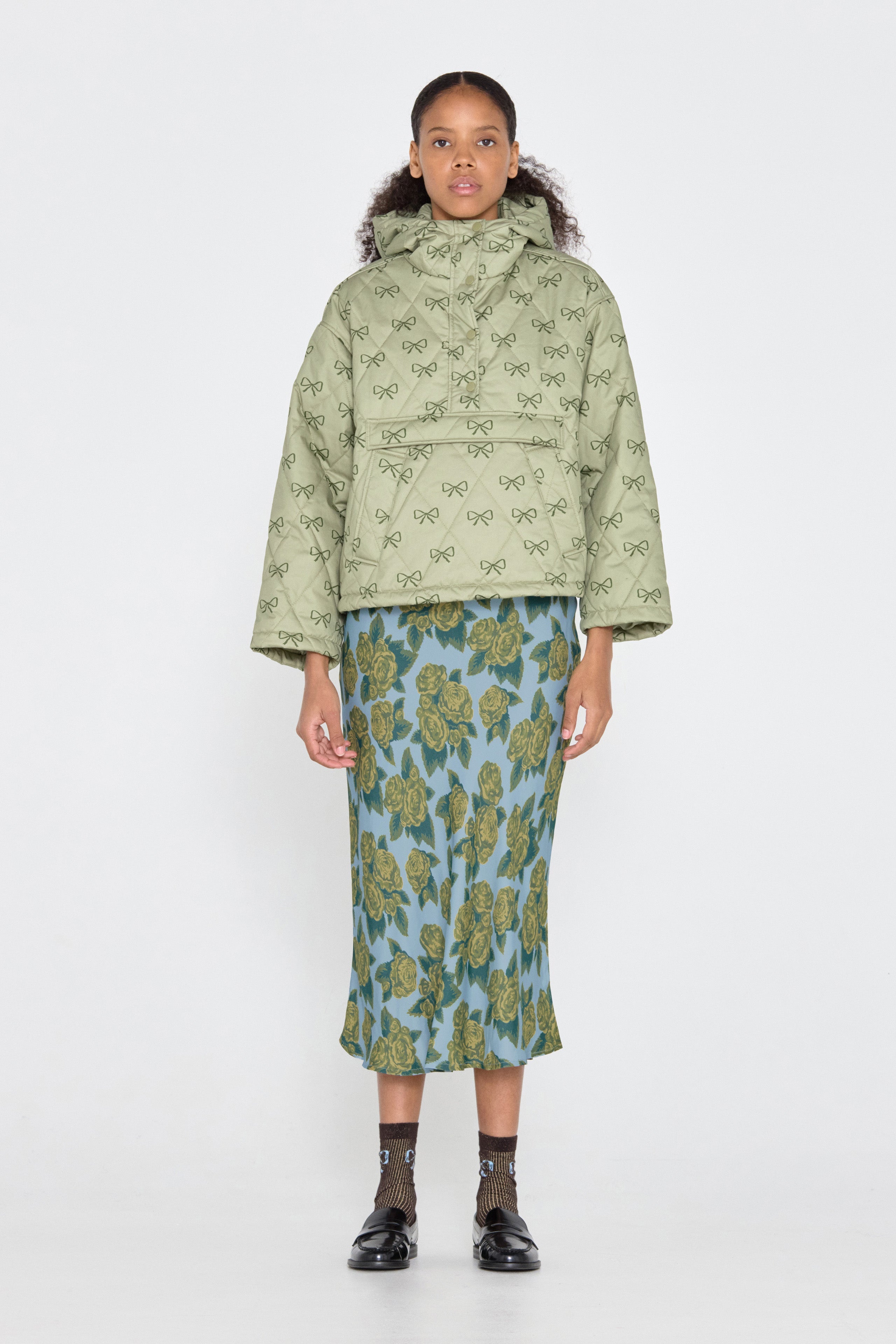 Roses bias cut skirt denim blue