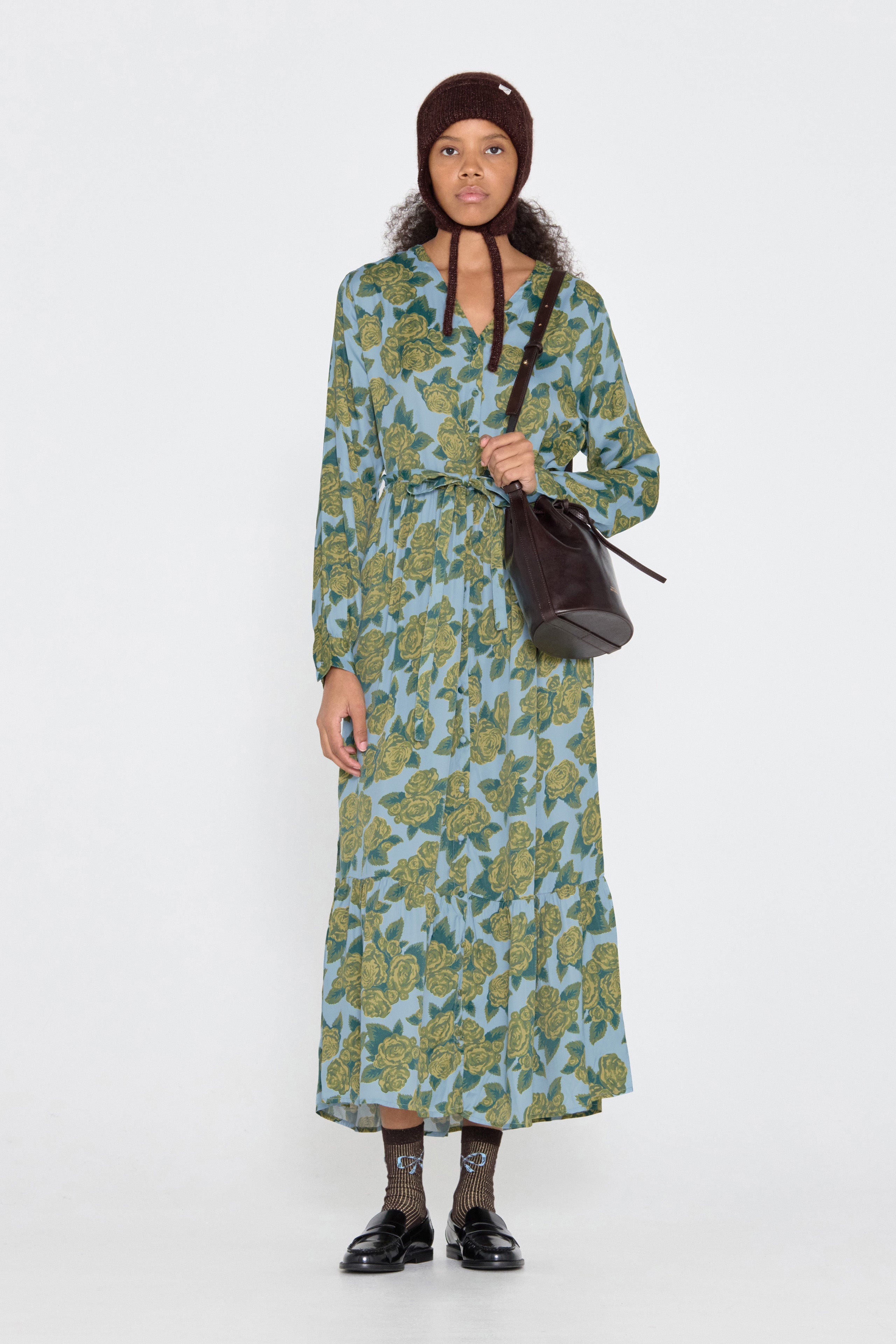 Vestido roses denim blue