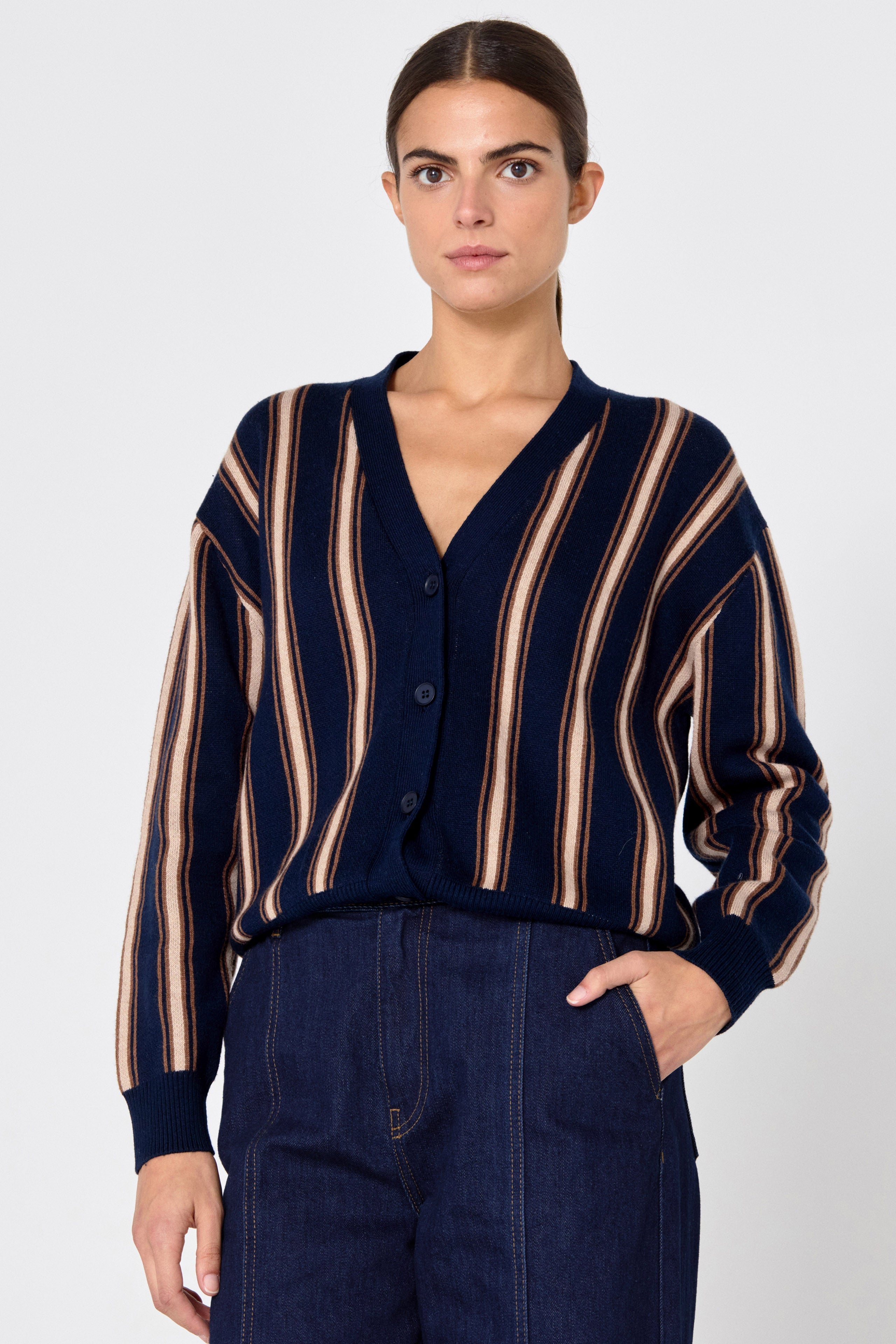 Ines striped cardigan navy