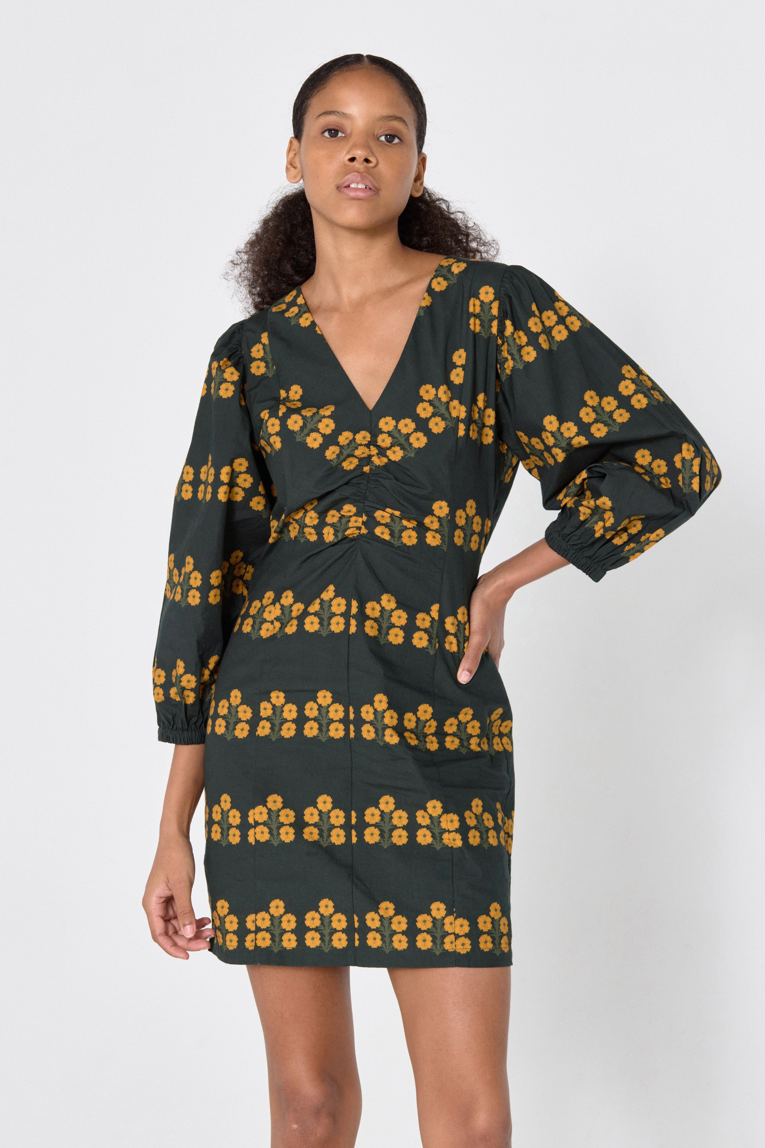 Aster puff sleeves dress dark khaki