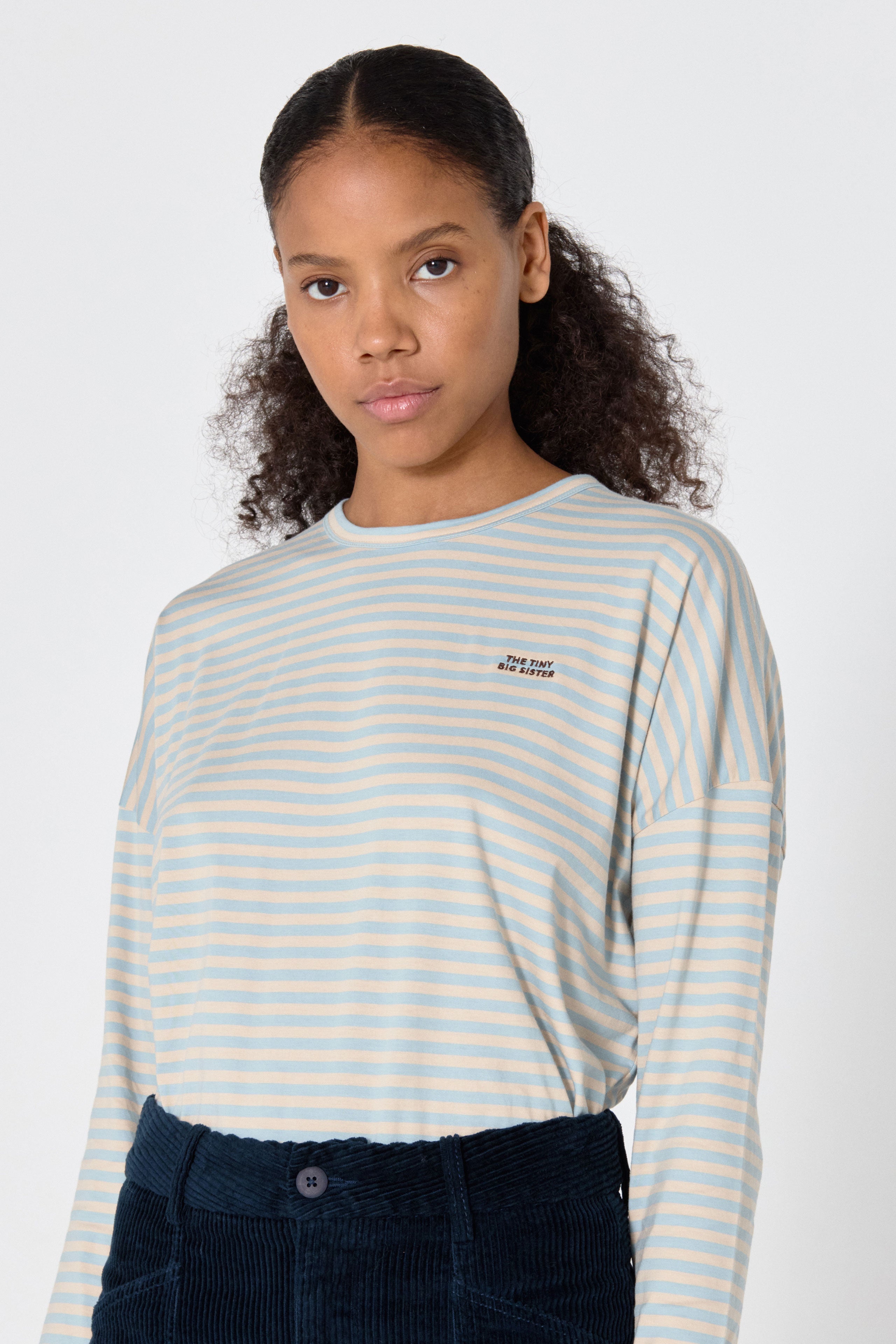 Striped long sleeve tee denim blue/vanilla