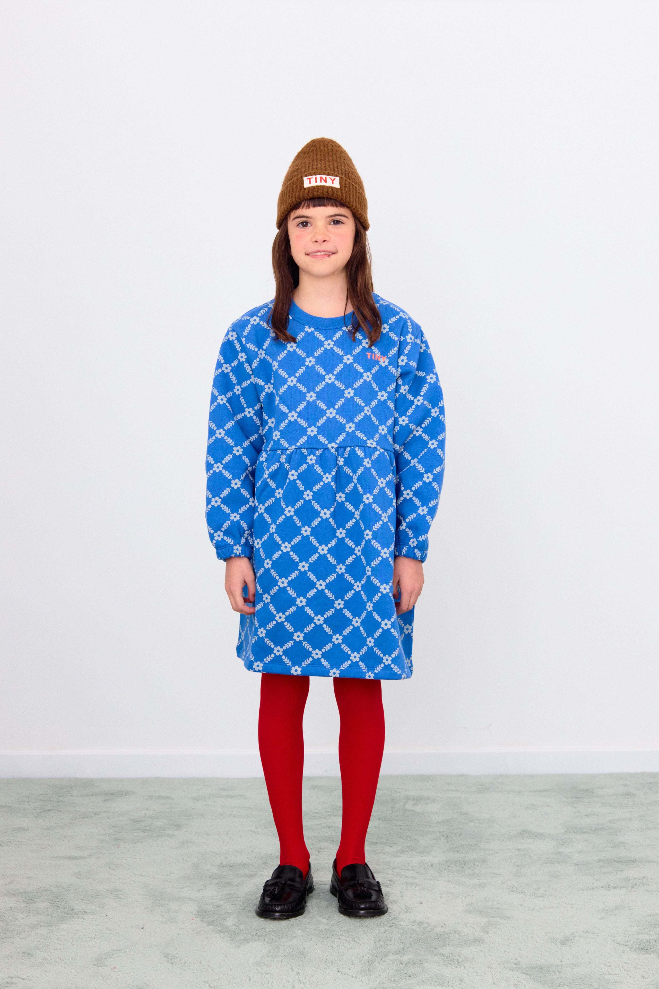 FLOWER GRID DRESS dark blue