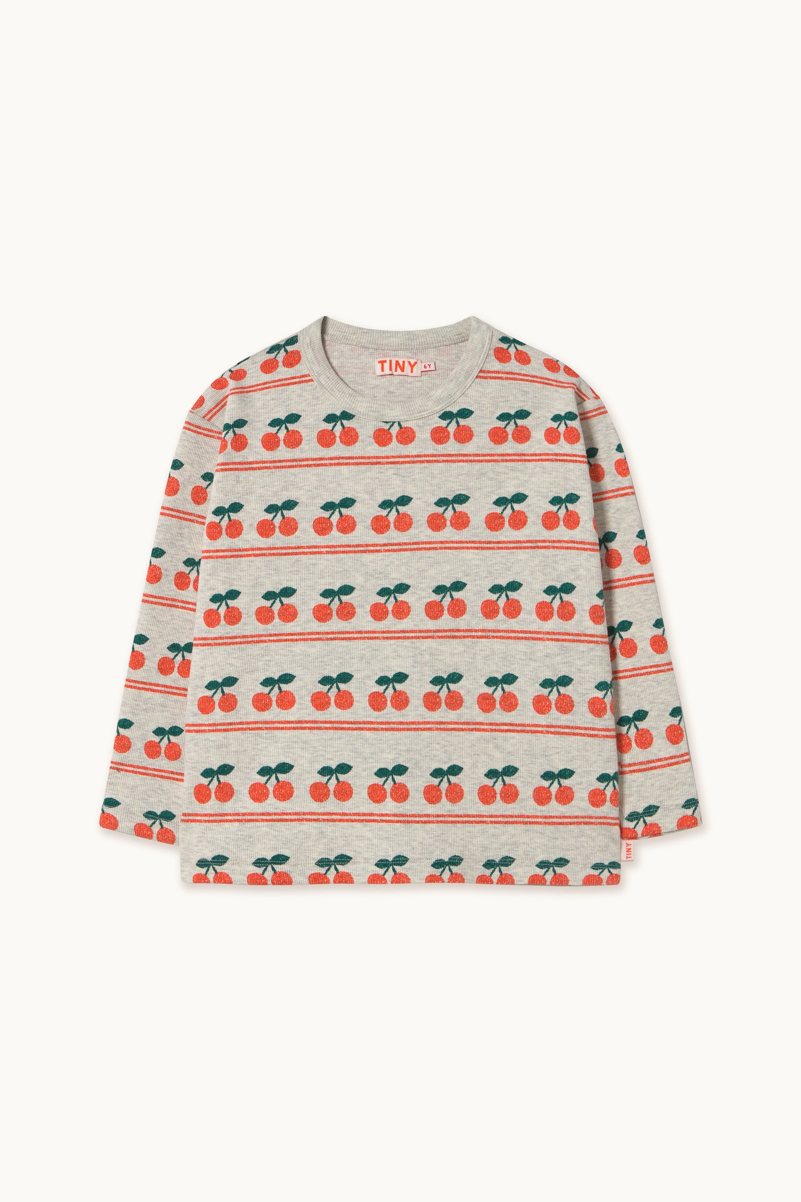 CHERRY PATTERN RIB TEE light cream heather