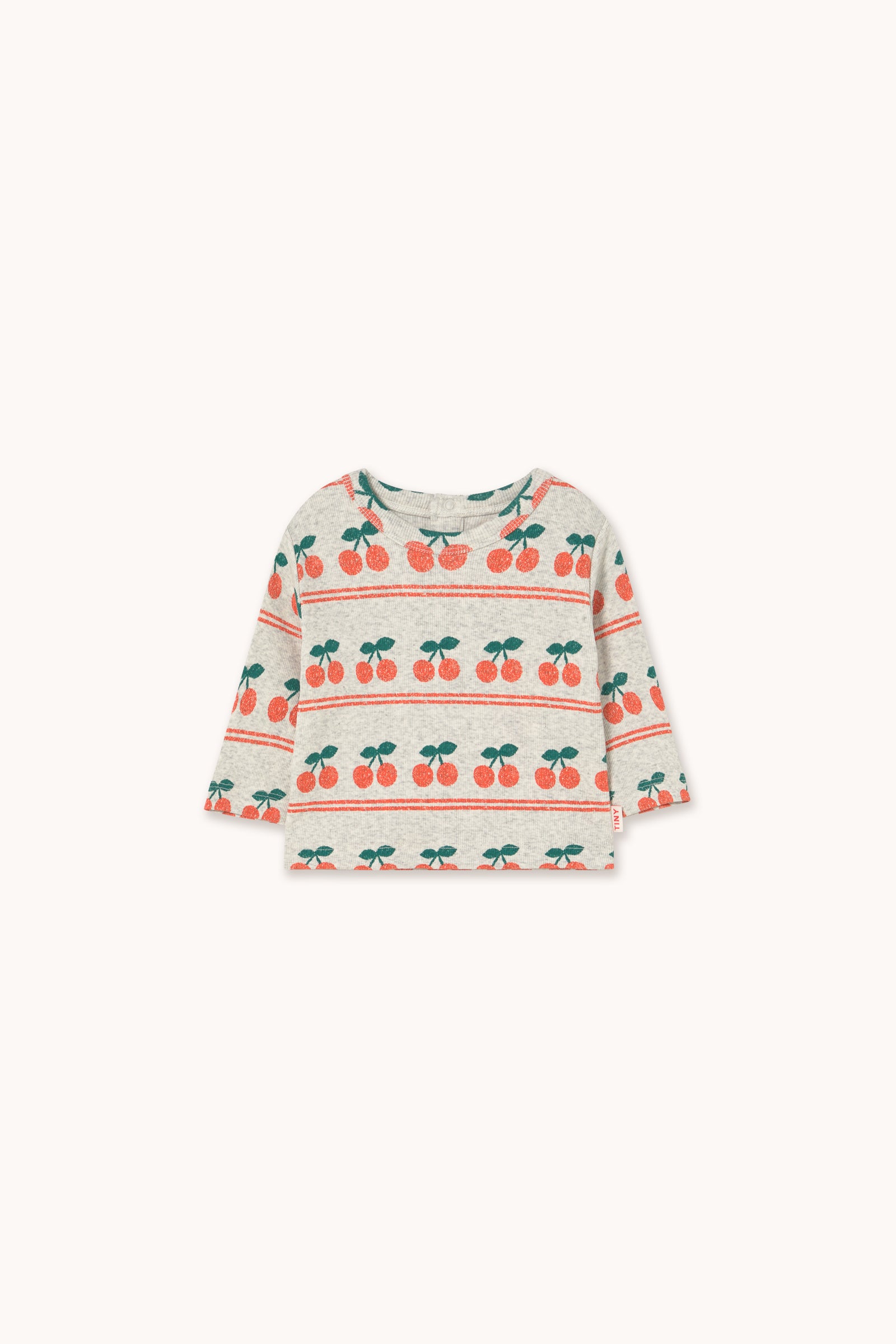CHERRY PATTERN RIB BABY TEE light cream heather