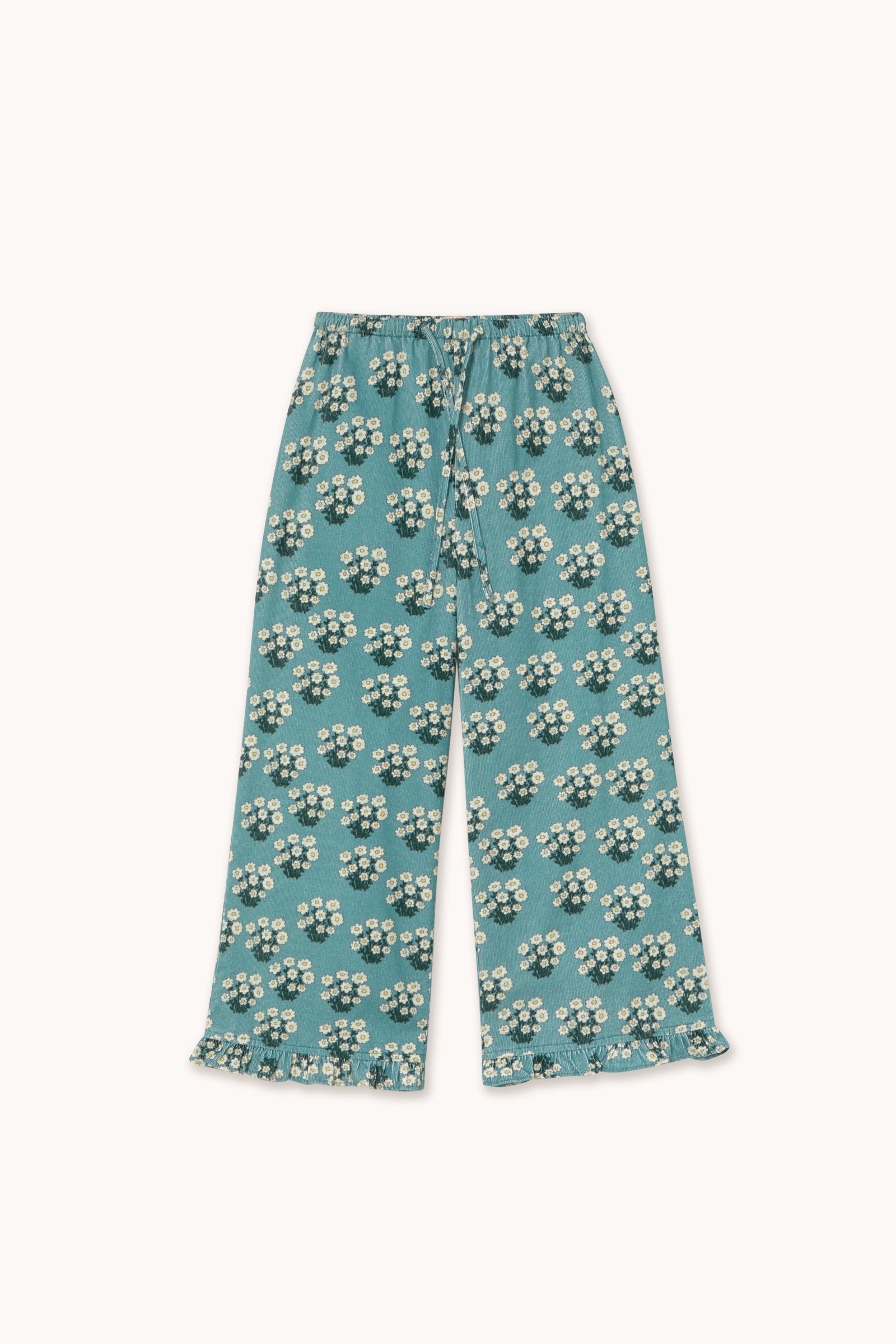 WHITE BOUQUET FRILLED PANT teal