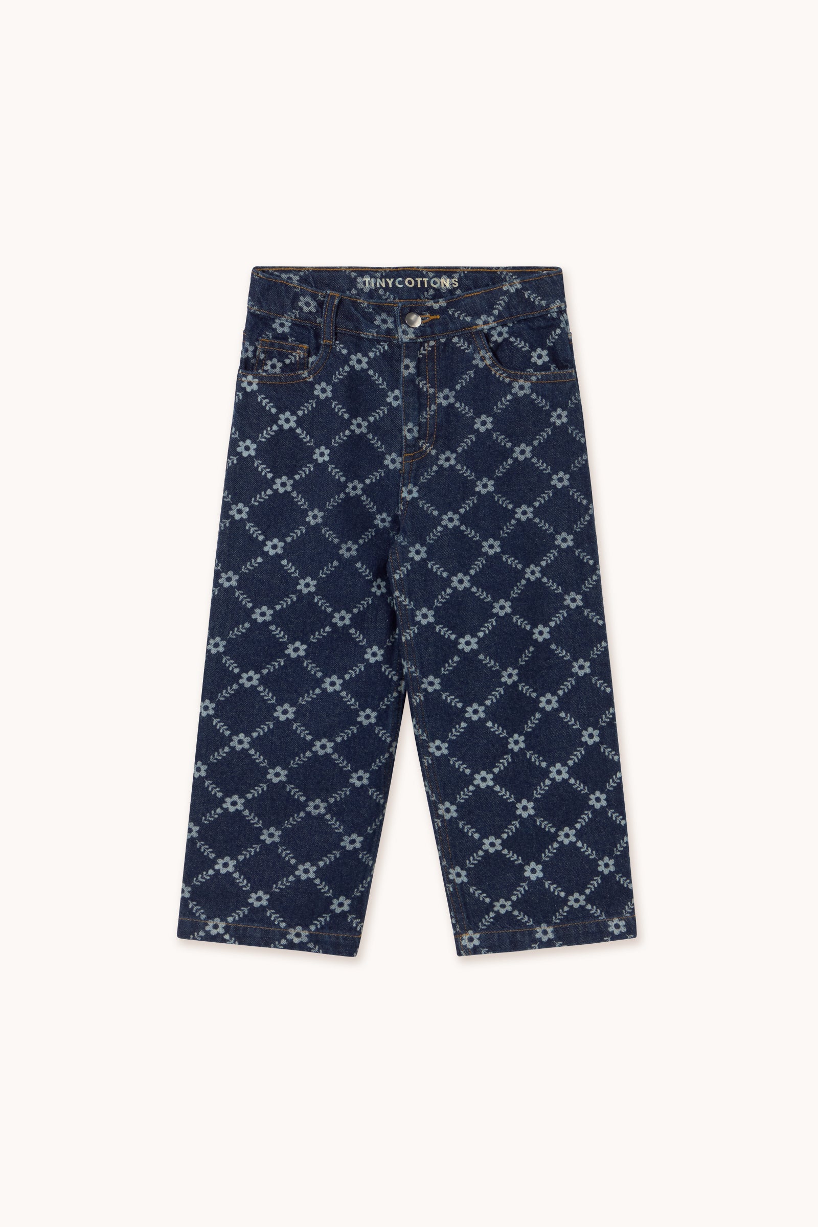 FLOWER GRID STRAIGHT JEANS dark blue denim