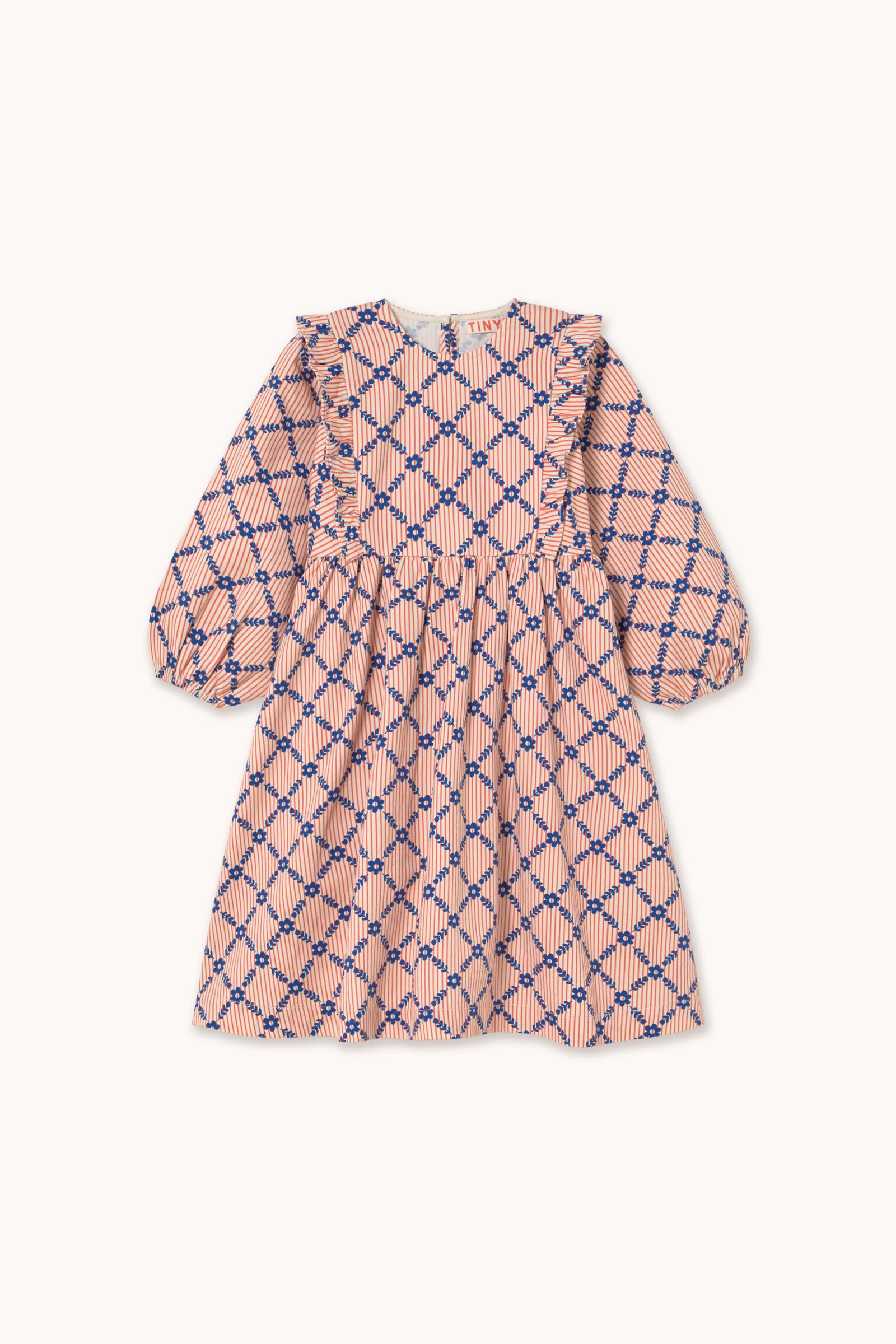 FLOWER GRID PRINT DRESS light cream