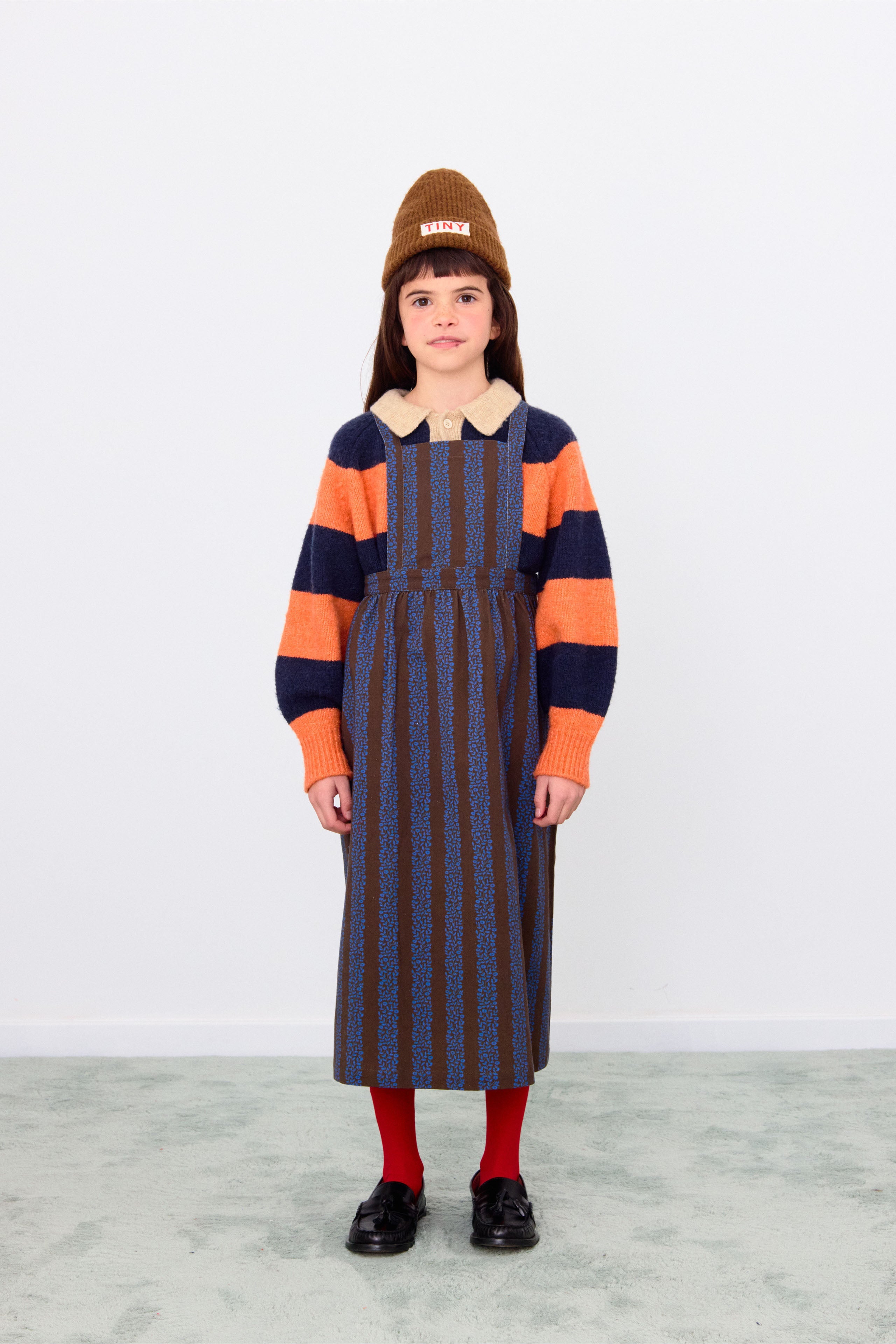 FLOWER MOTIF BRACES LONG SKIRT dark brown