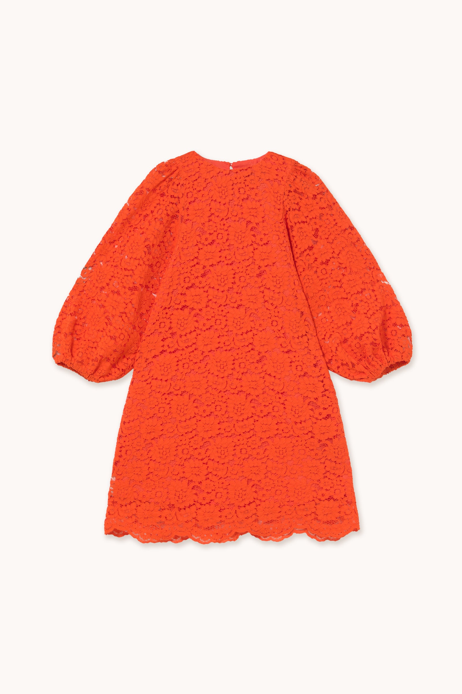 VESTIDO MINI DE ENCAJE CON MANGA ABULLONADA summer red