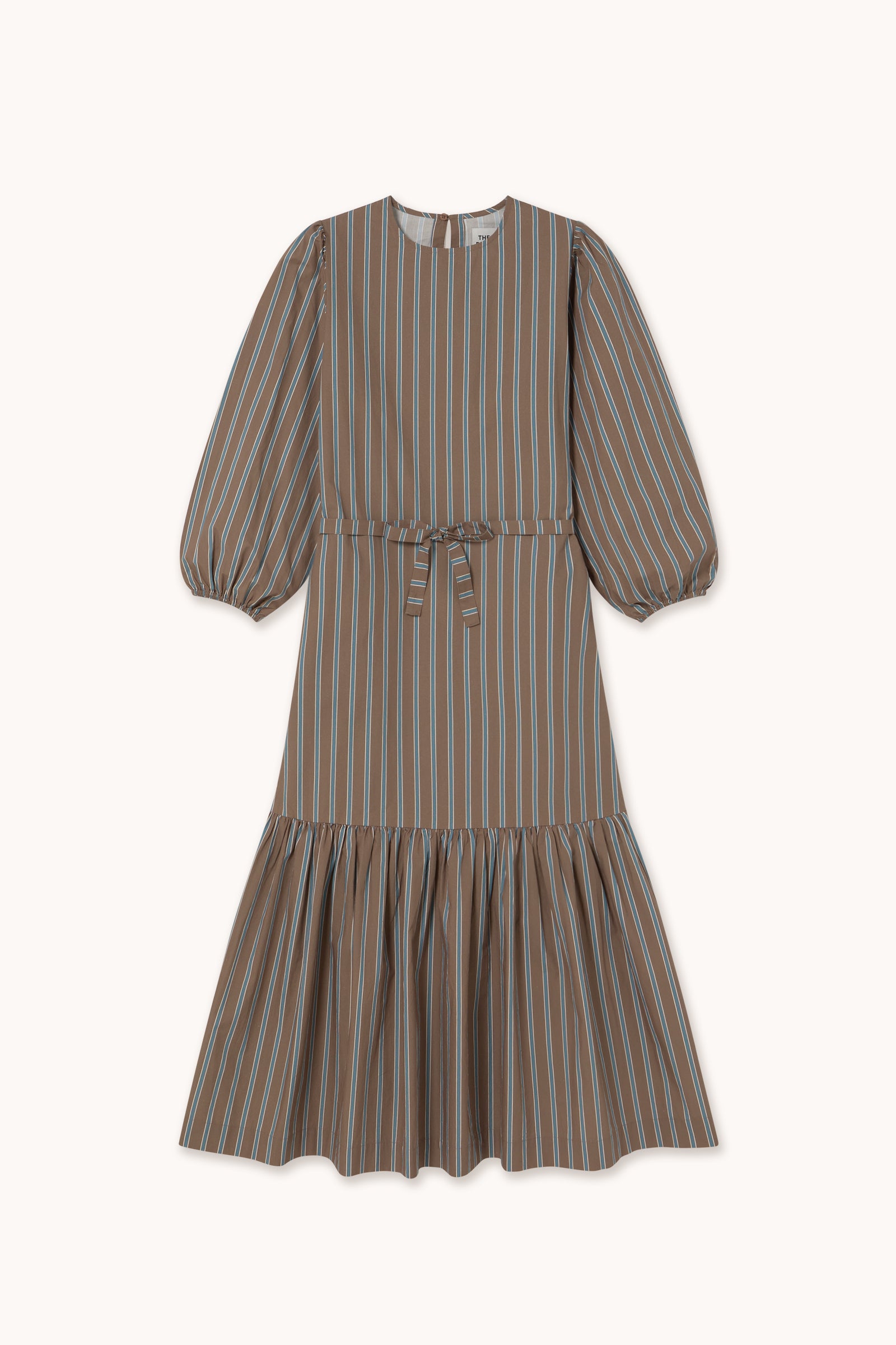 VESTIDO CON VOLANTE A RAYAS mocha