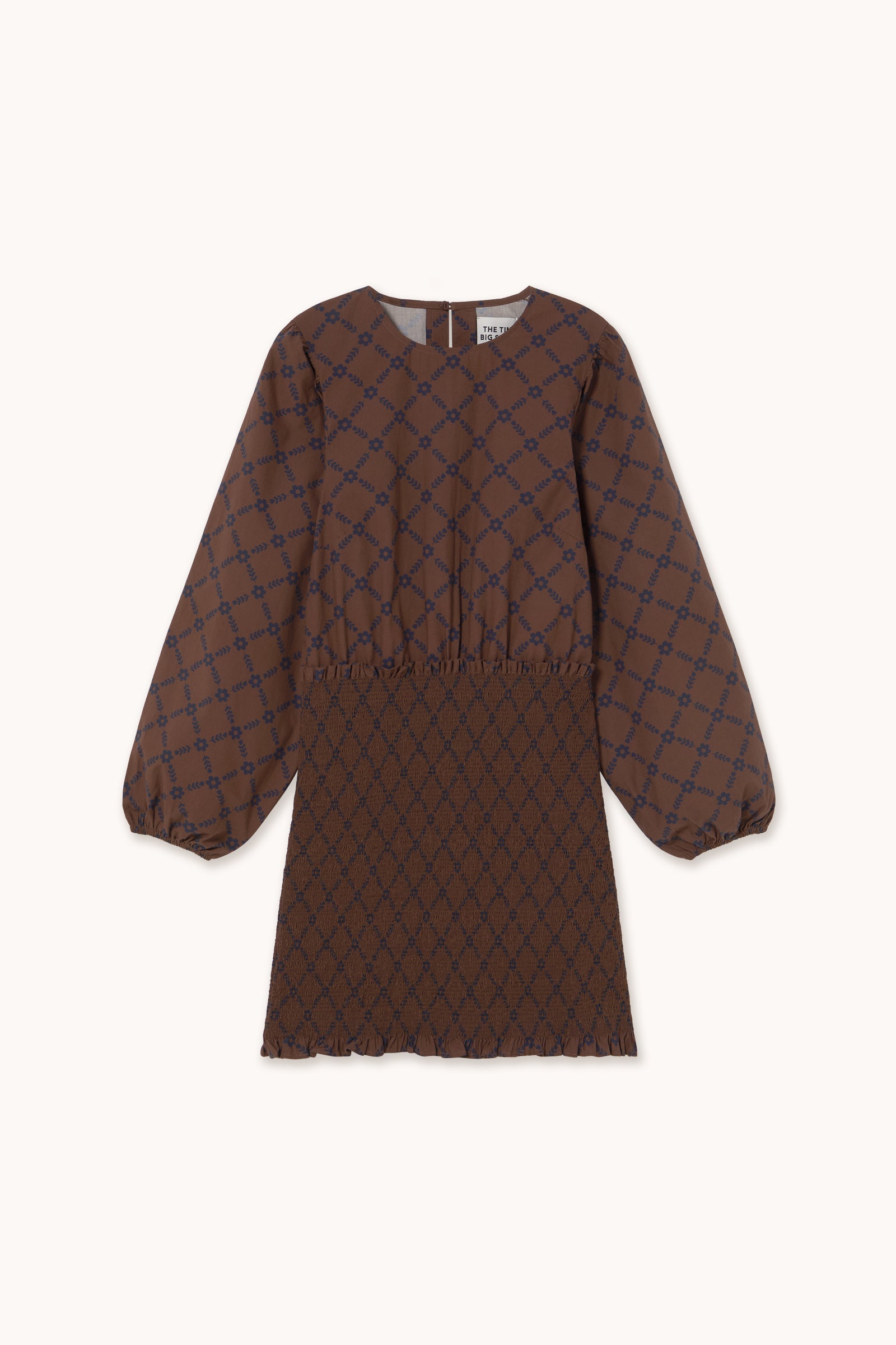 VESTIDO CON MANGA ABULLONADA FLOWERS GRID chocolate