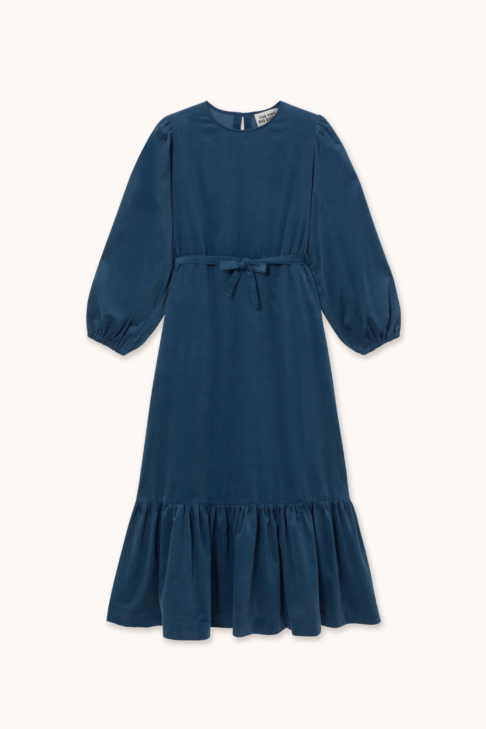 VESTIDO CON VOLANTE DE PANA light navy