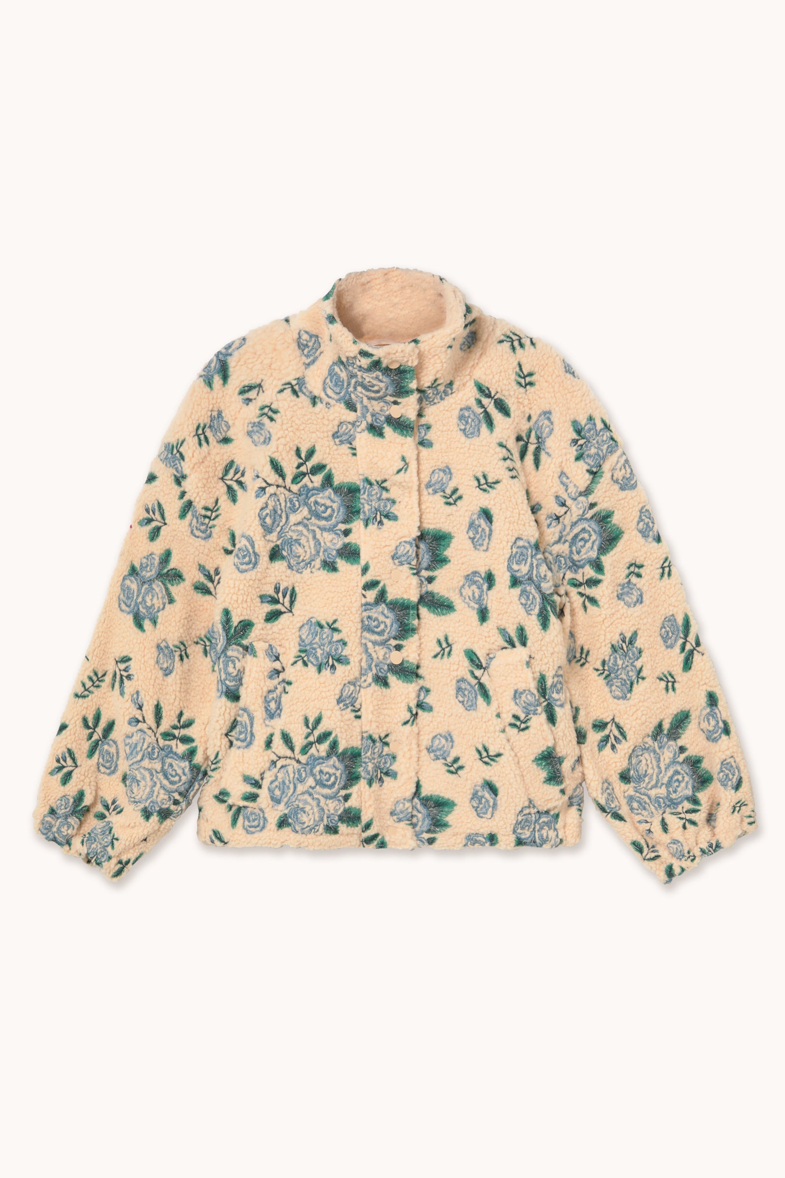 EMBROIDERED ROSES SHERPA JACKET vanilla