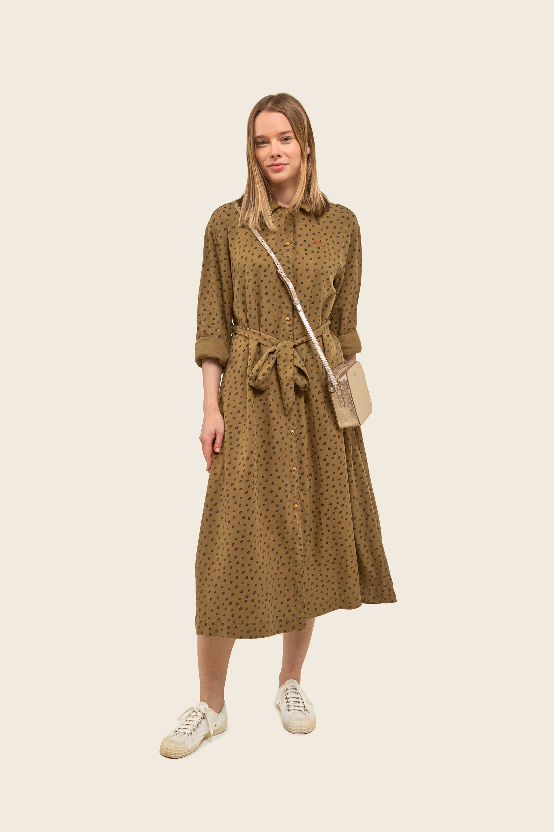 Animal Print Long Sleeve Dress dark mustard/tawny