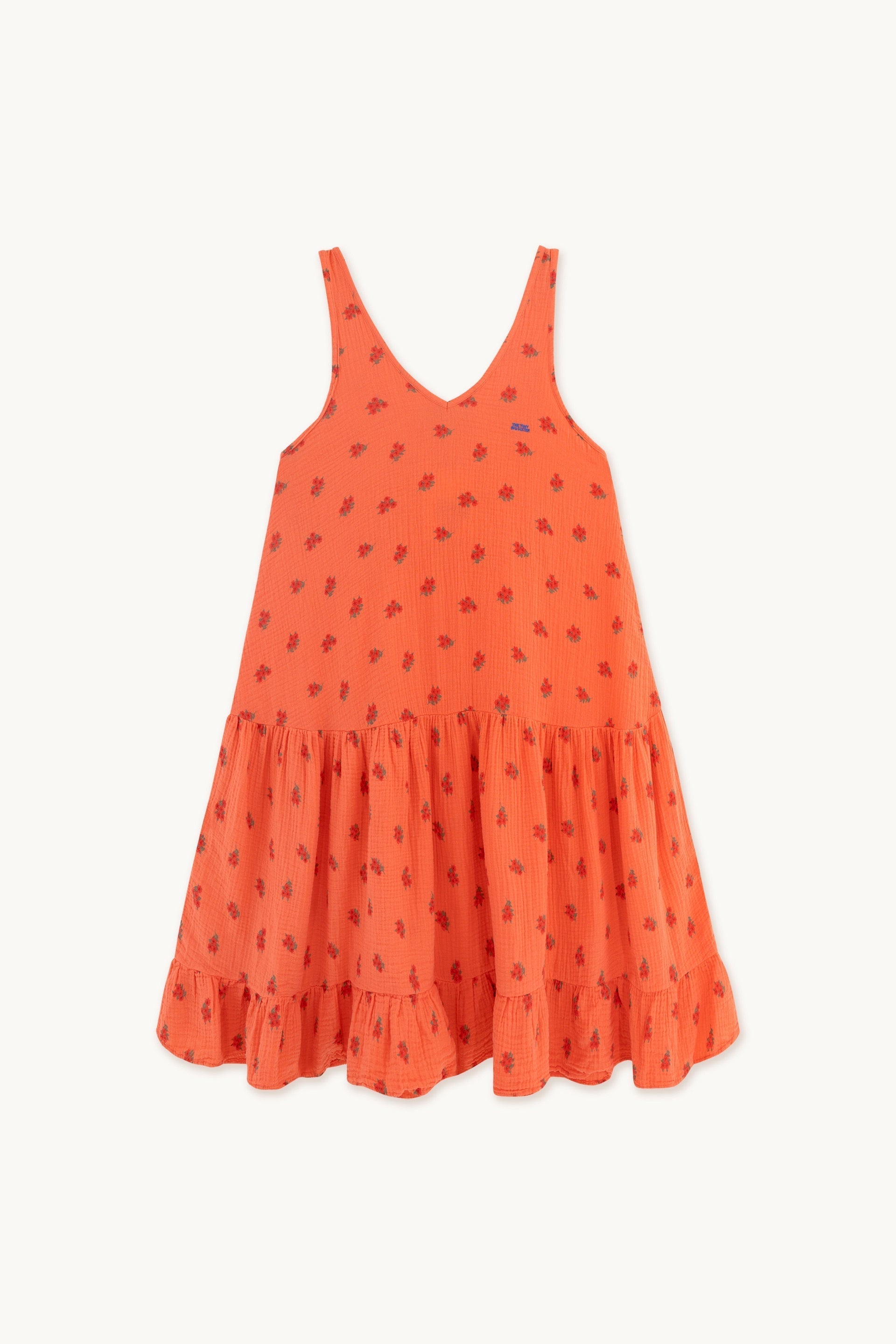 Red Flowers Double Gauze Ruffle Dress light red/dark red