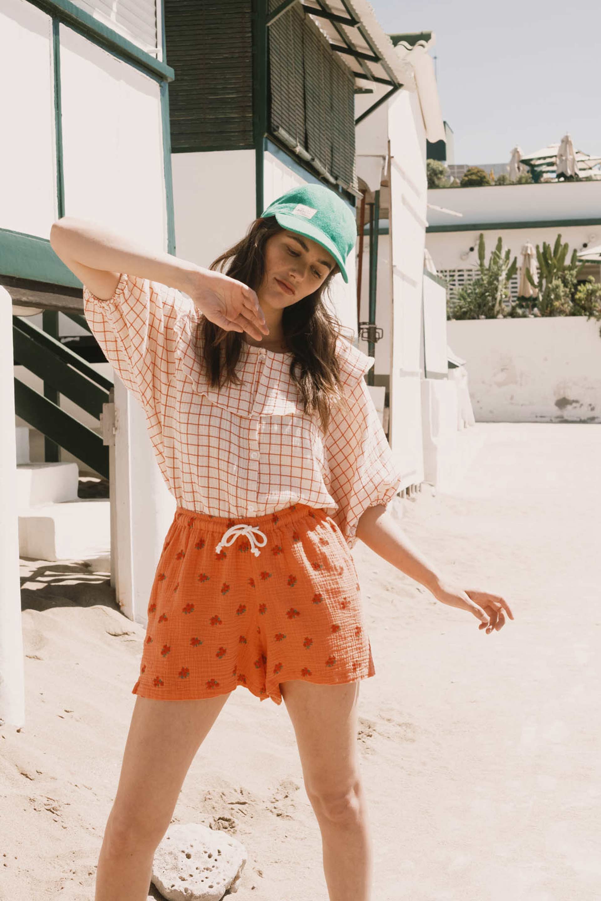 Woman Red Flowers Double Gauze Shorts light red/dark red