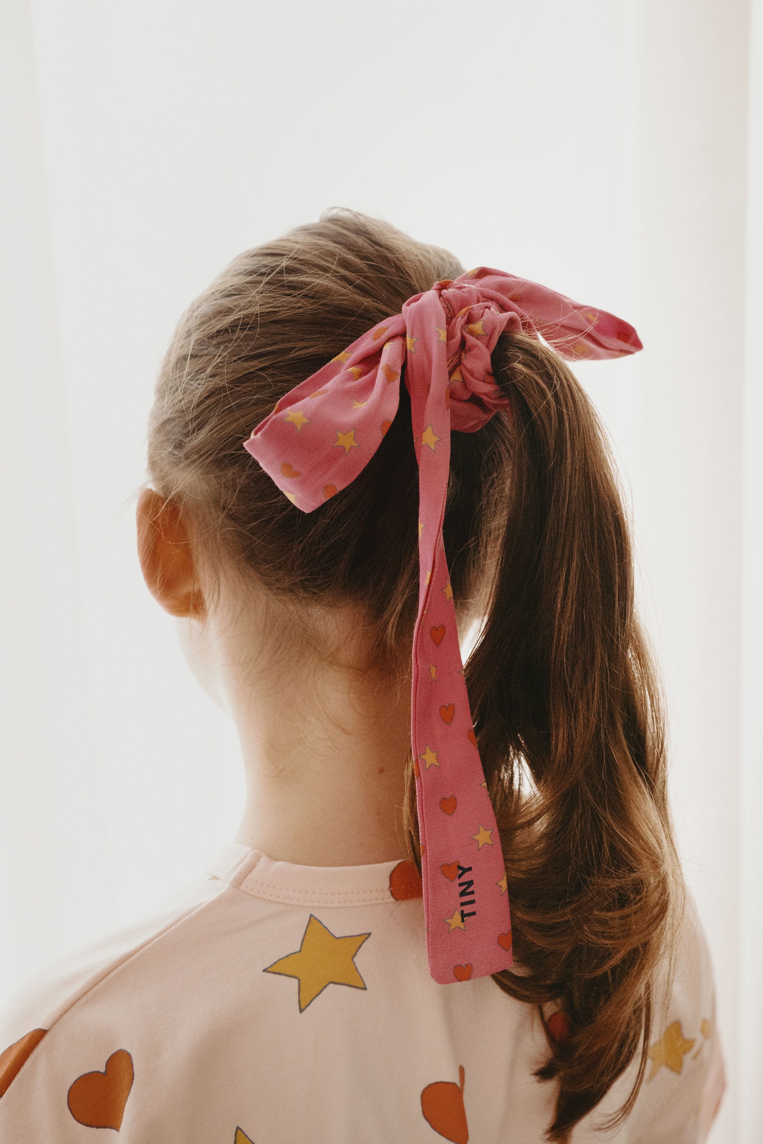 Hearts stars elastic bow dark pink
