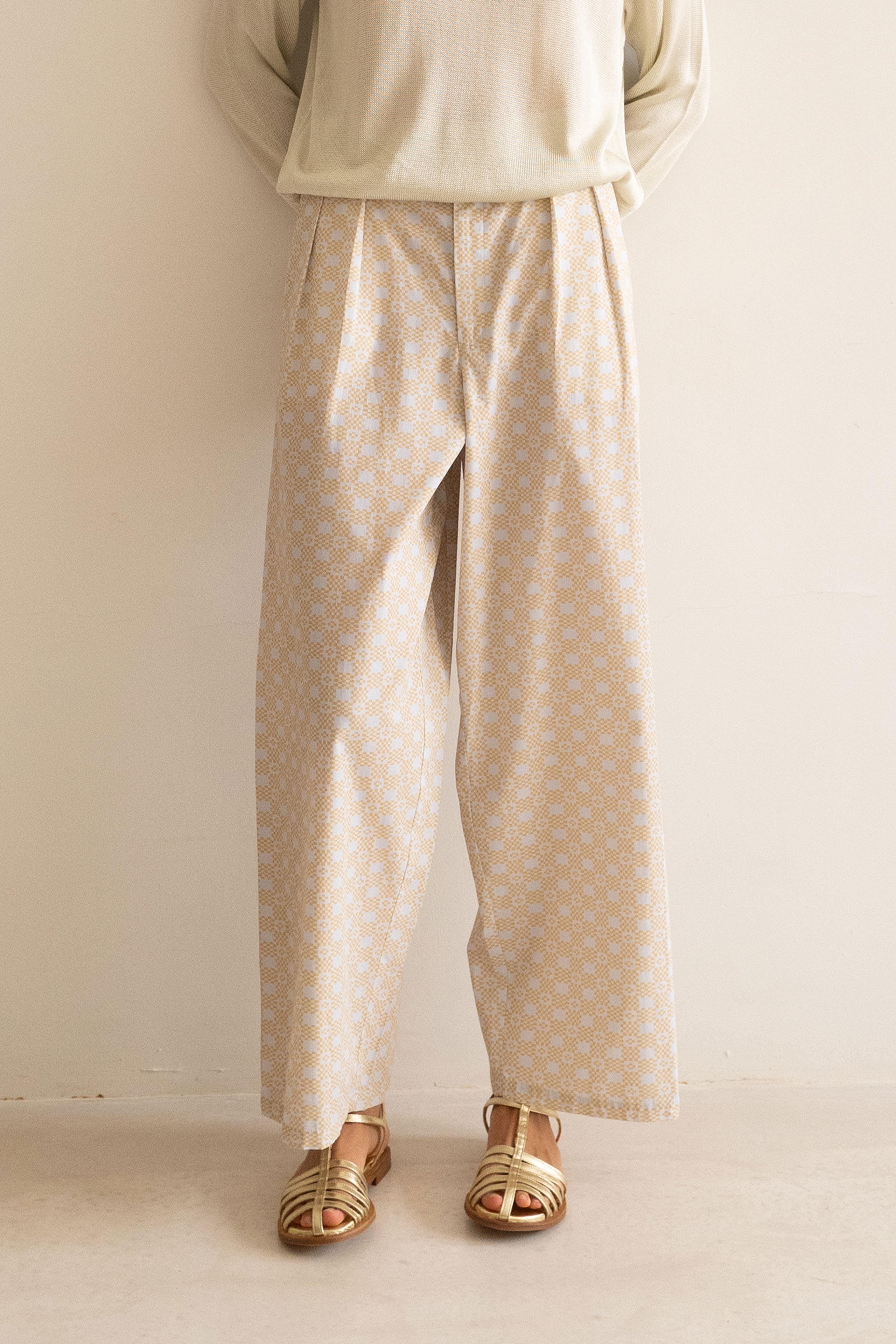 Pantalón barrel Geometric sky grey/pale ochre