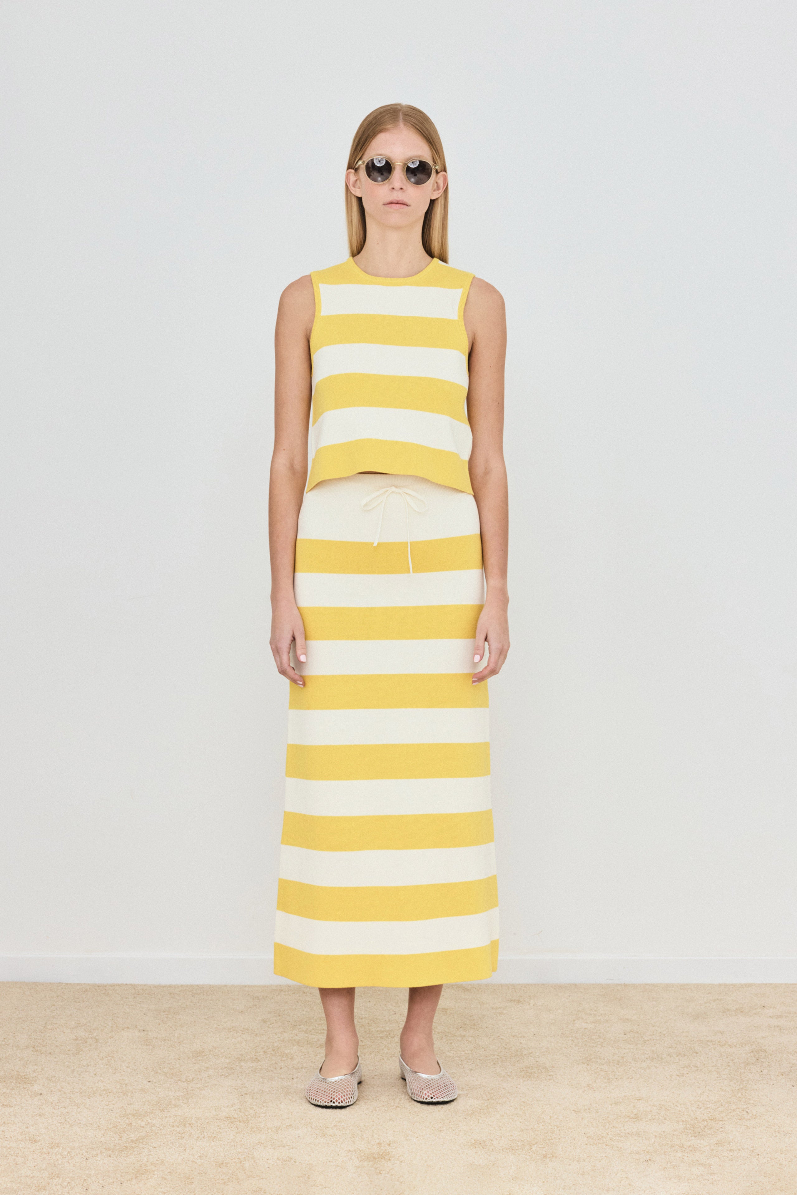 FALDA CON RAYAS ANCHAS pastel yellow/off-white