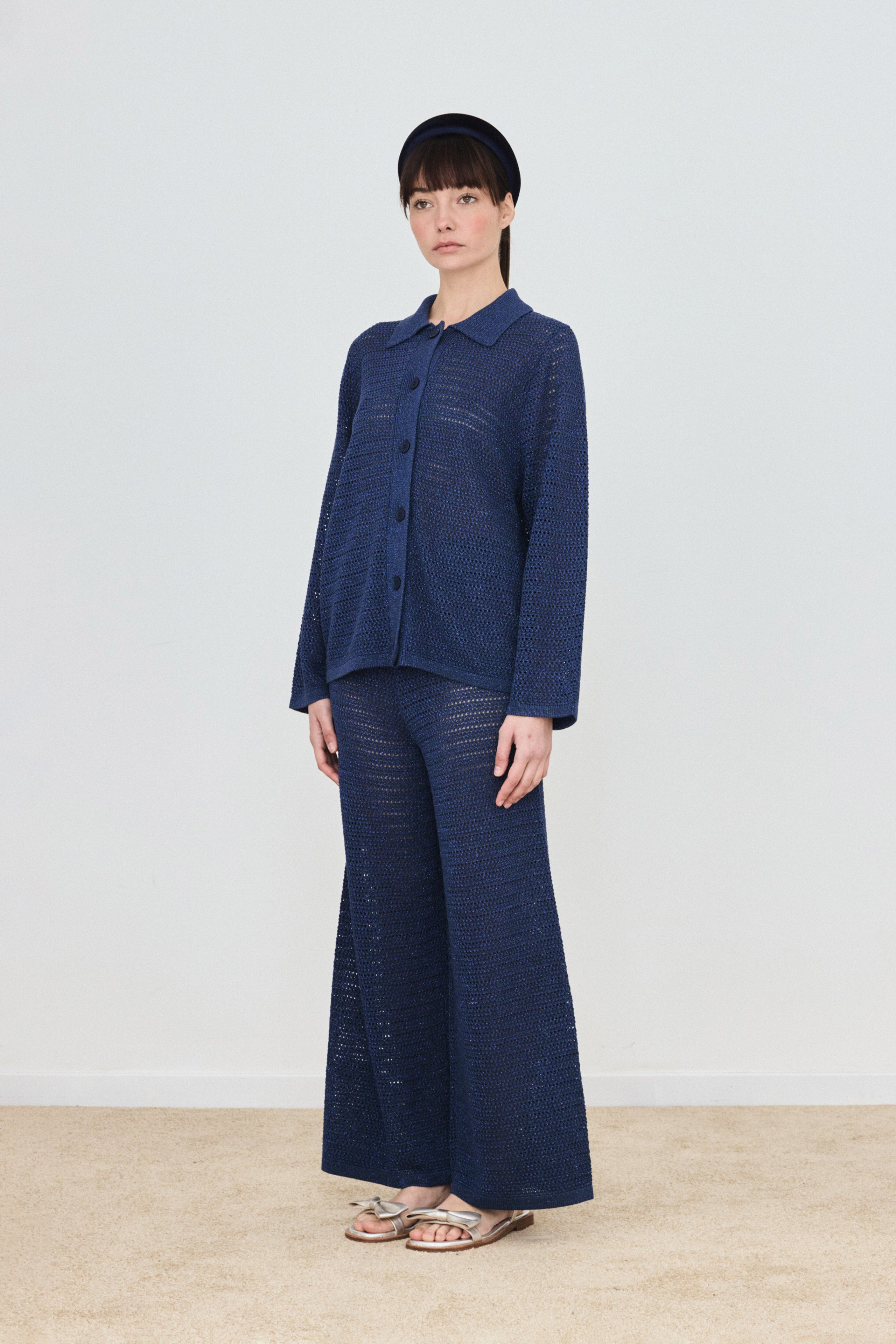 PANTALÓN LUREX DE PUNTO CALADO navy