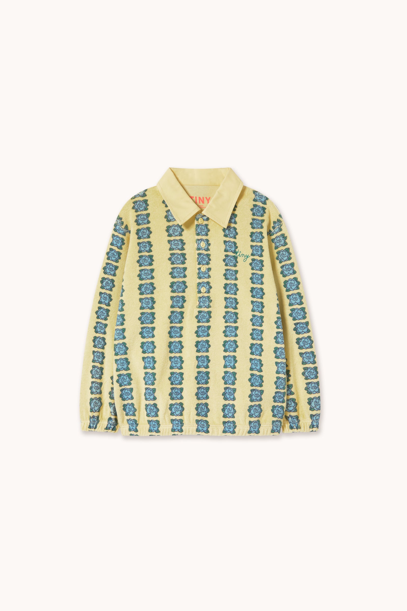 BLUE FLOWERS POLO SLEEVE TEE dusty yellow