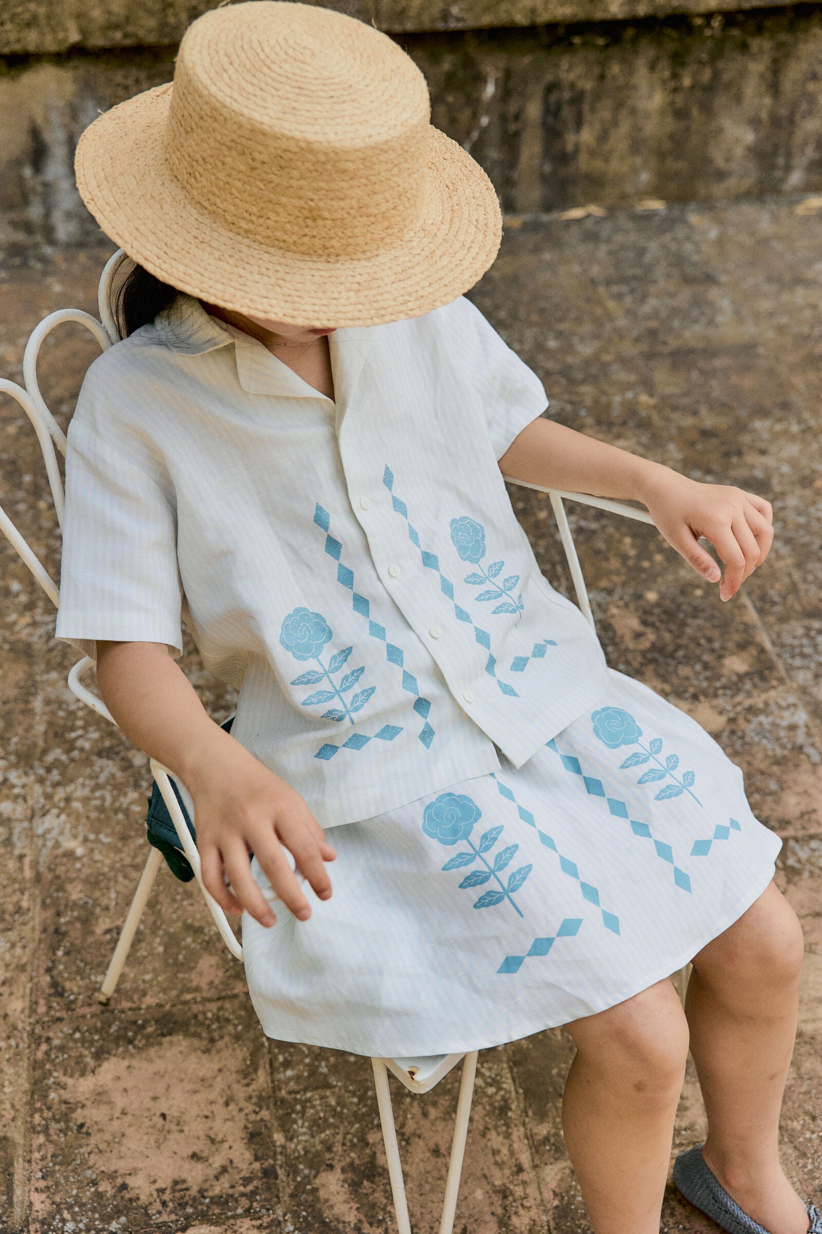 FLOWER PATTERN SHIRT ice blue