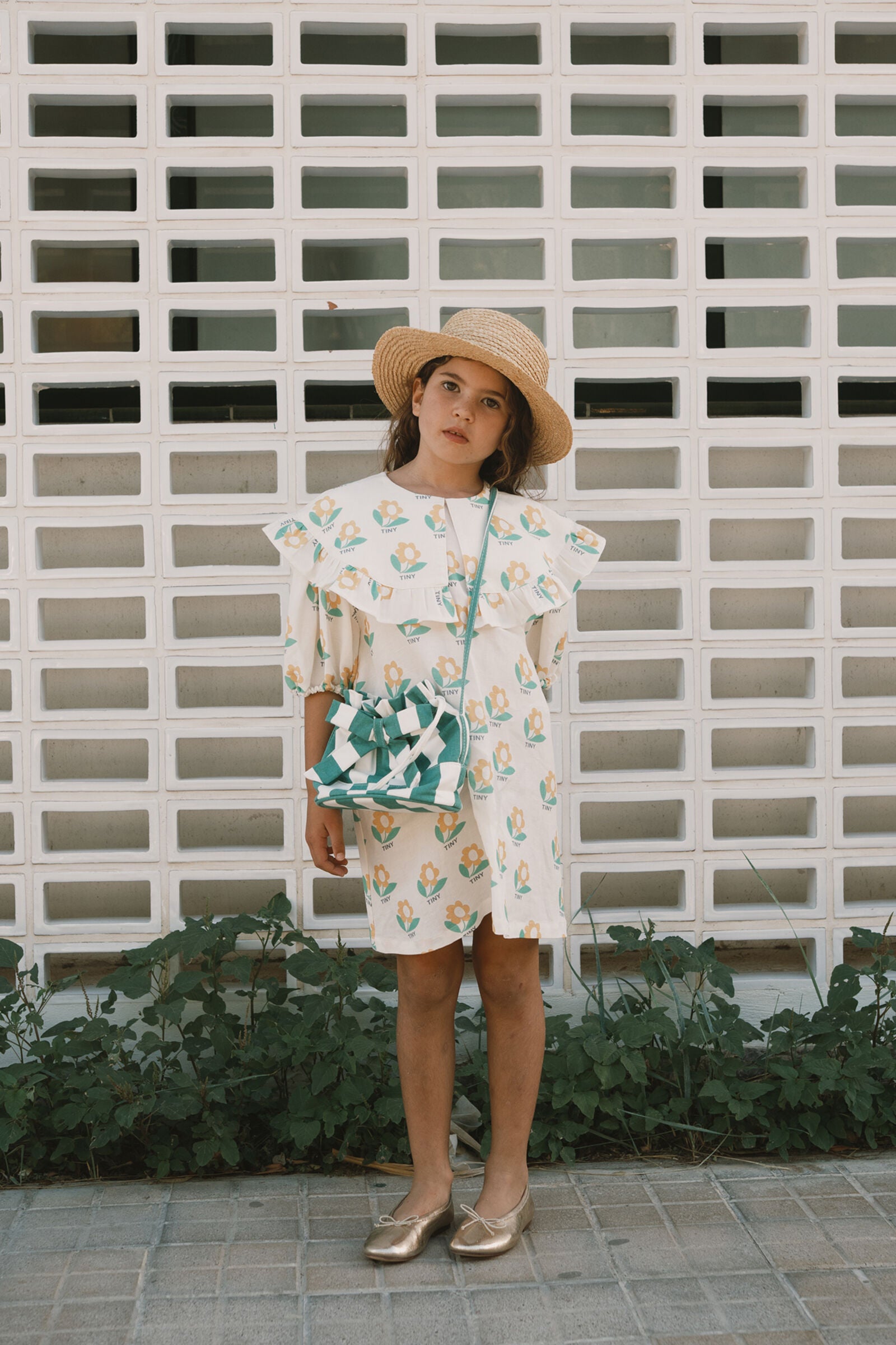TINY FLOWER LINEN DRESS off-white