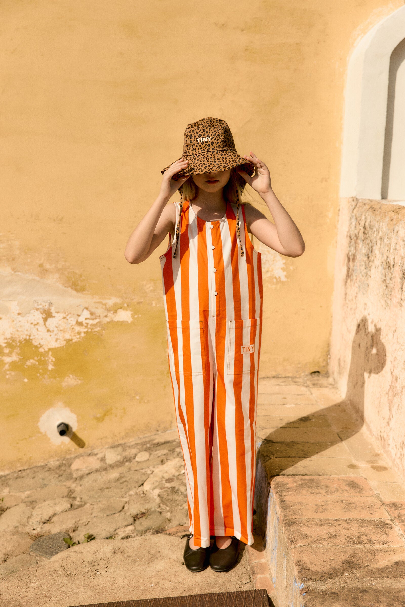 STRIPES TWILL LONG ONE-PIECE summer red