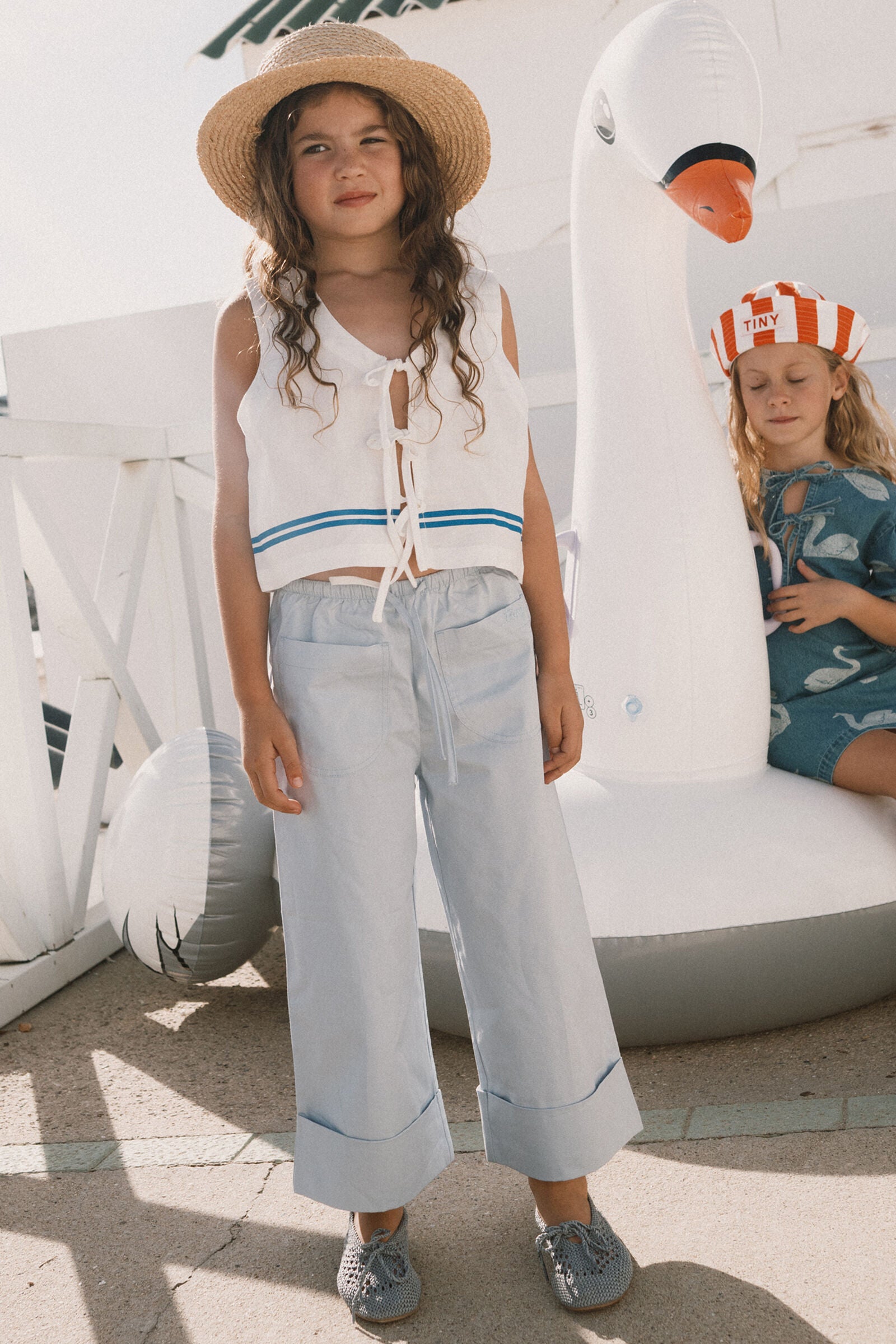 TINY FRONT POCKETS PANTS washed blue