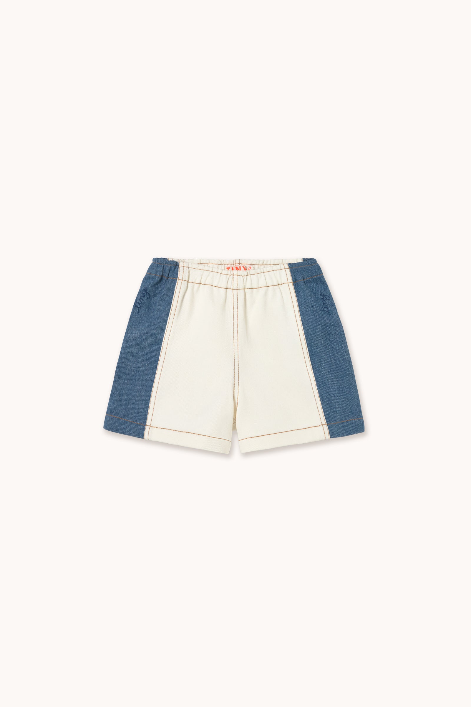 COLOR BLOCK DENIM SHORT off-white