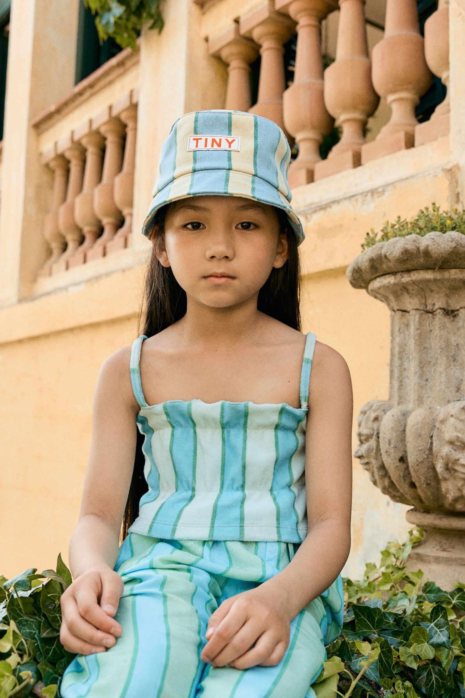 RETRO STRIPES BUCKET HAT light wash denim