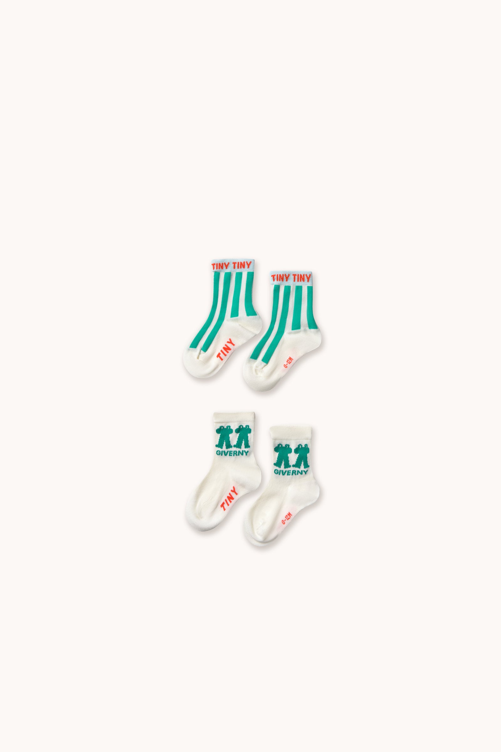 EMERALD STRIPES & FROG MEDIUM SOCKS off-white