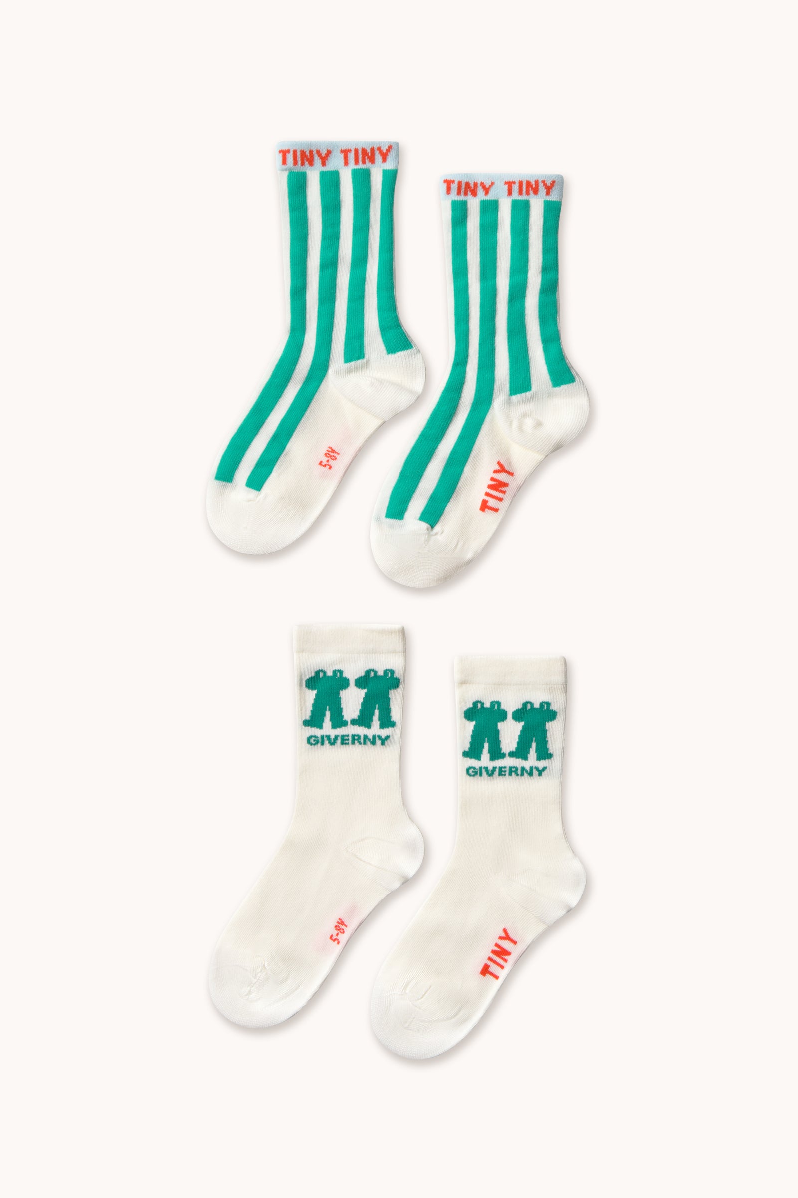 EMERALD STRIPES & FROG MEDIUM SOCKS off-white
