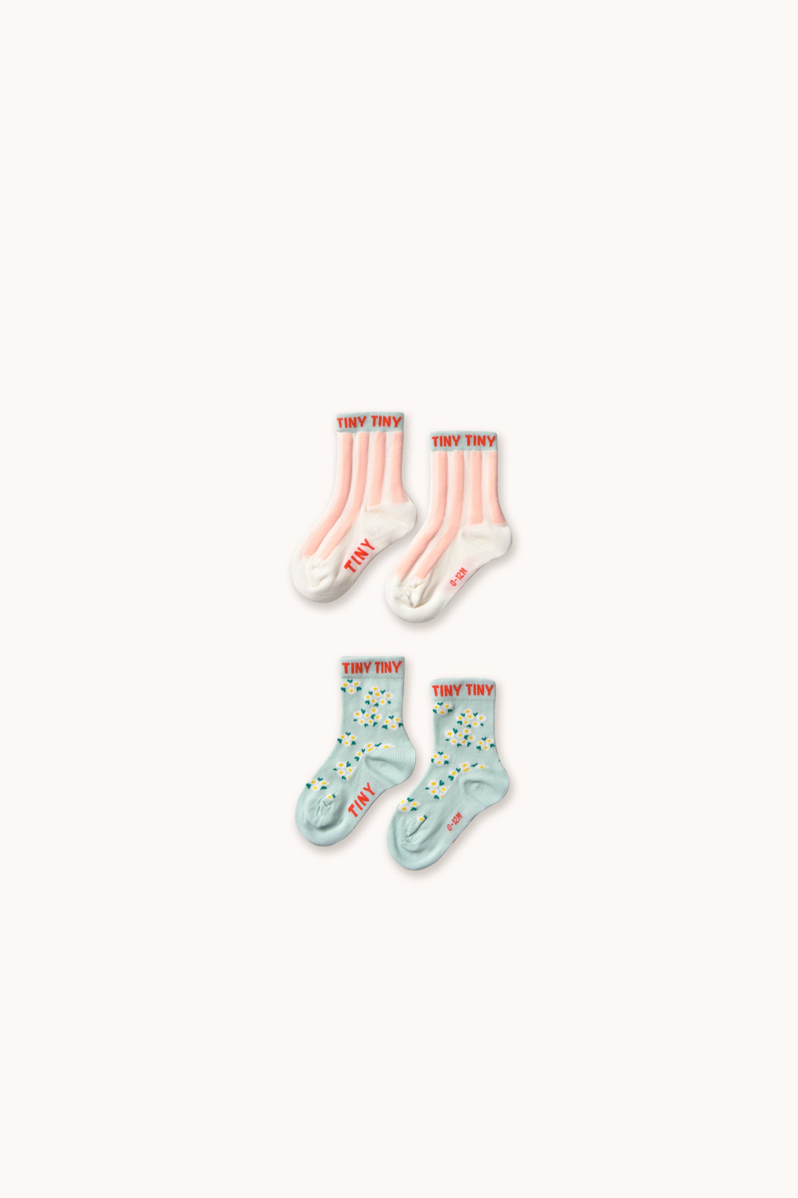 PINK STRIPES & BLOSSOM MEDIUM SOCKS pale mint/off white