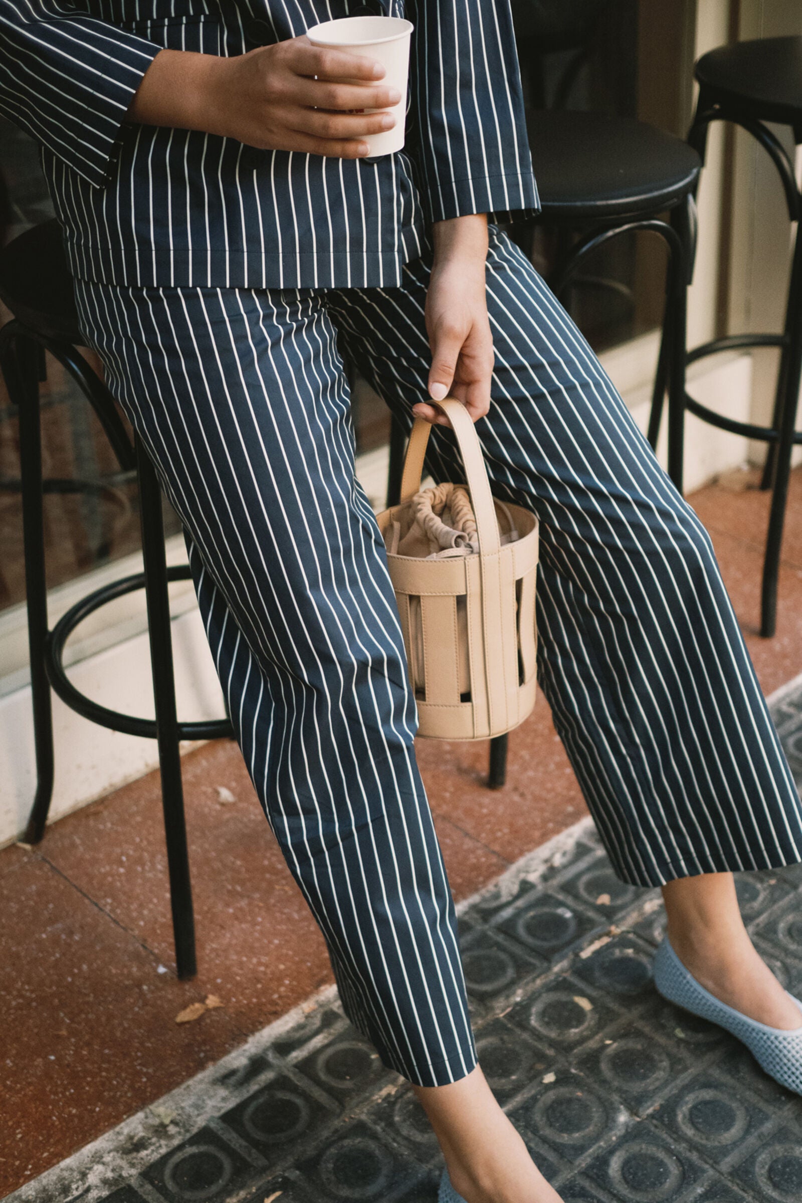 STRIPED TWILL PANTS navy