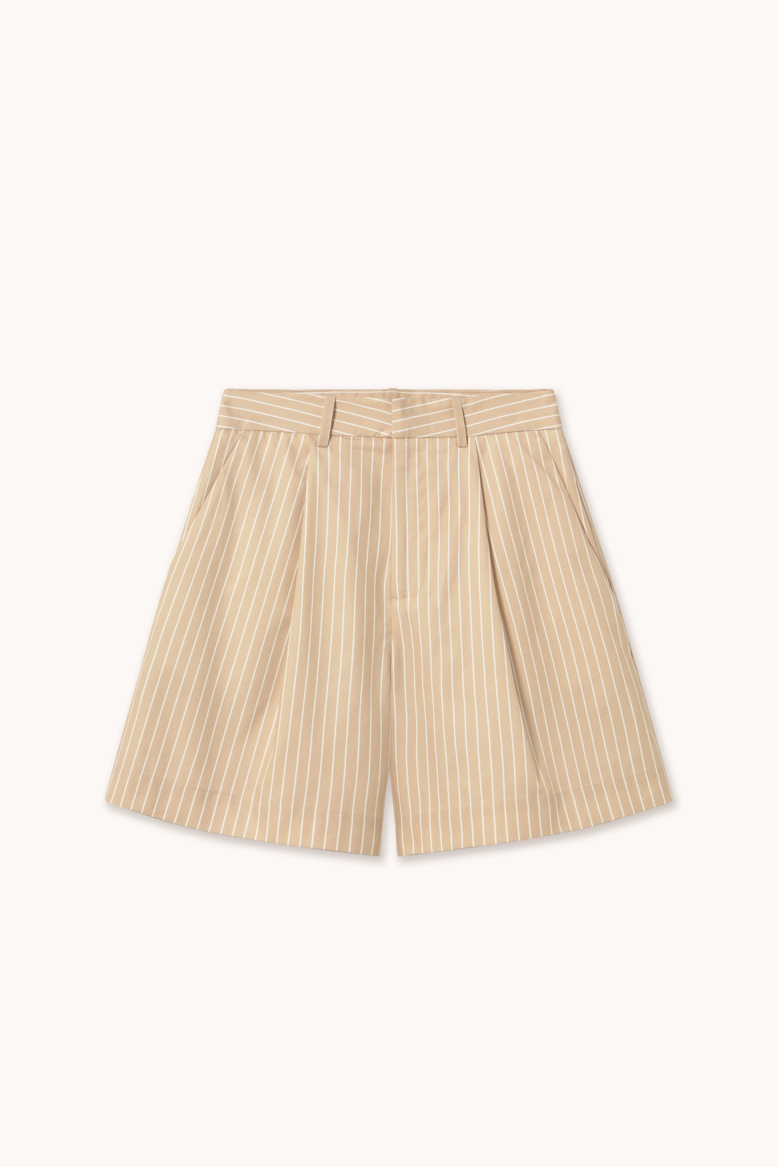THIN STRIPES TWILL PLEATED SHORTS warm vanilla
