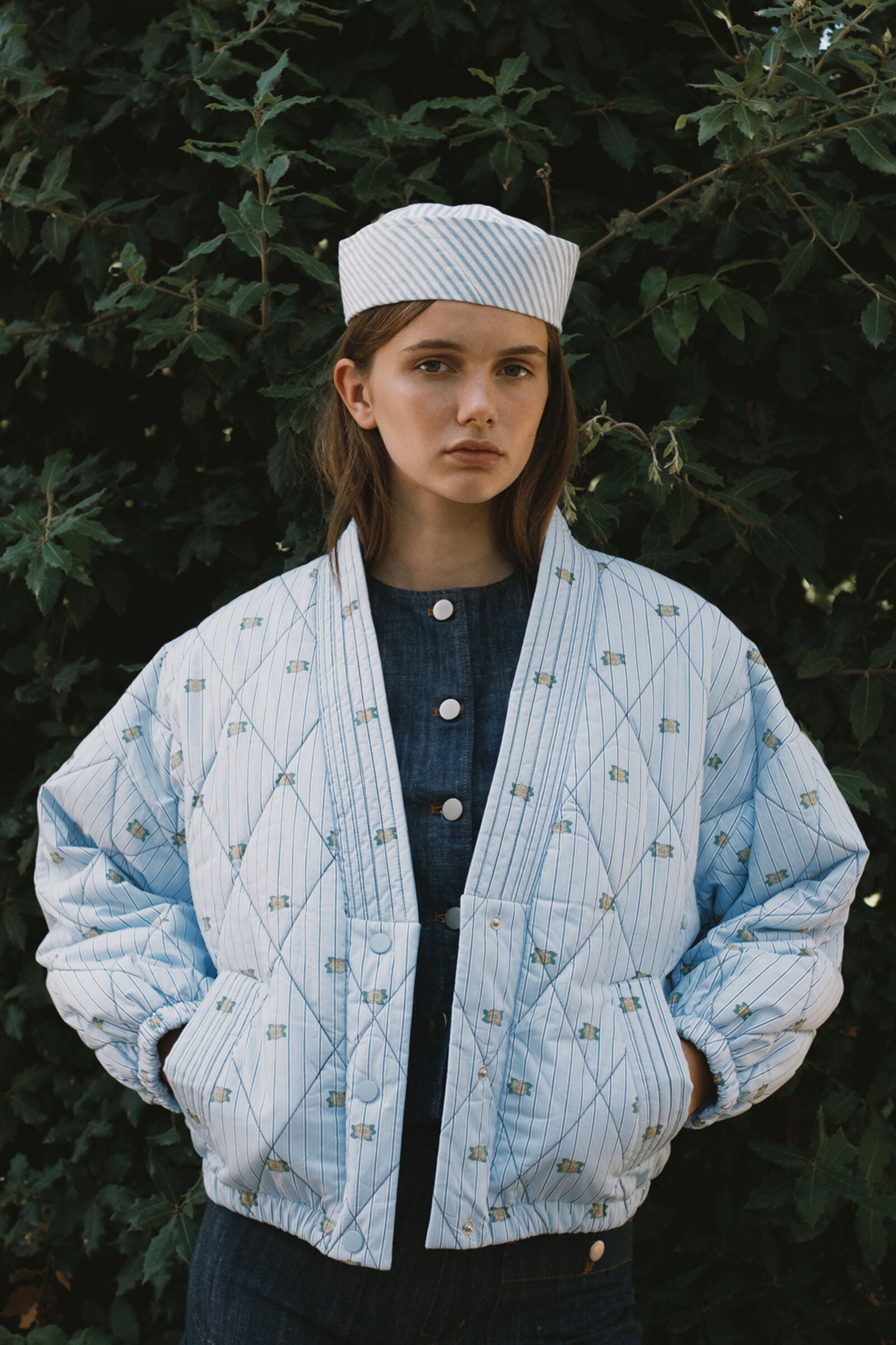MINI FLOWERS STRIPED JACKET washed blue