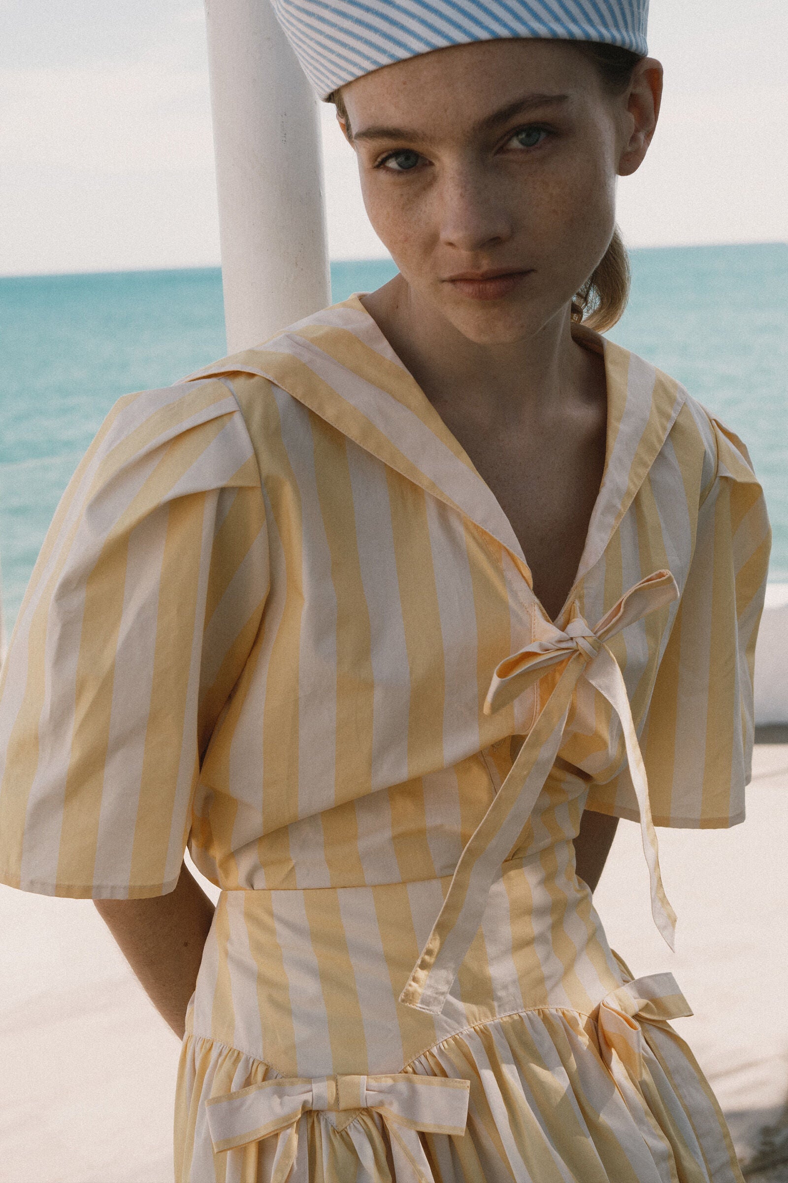 STRIPED SAILOR NECK BLOUSE mellow yellow