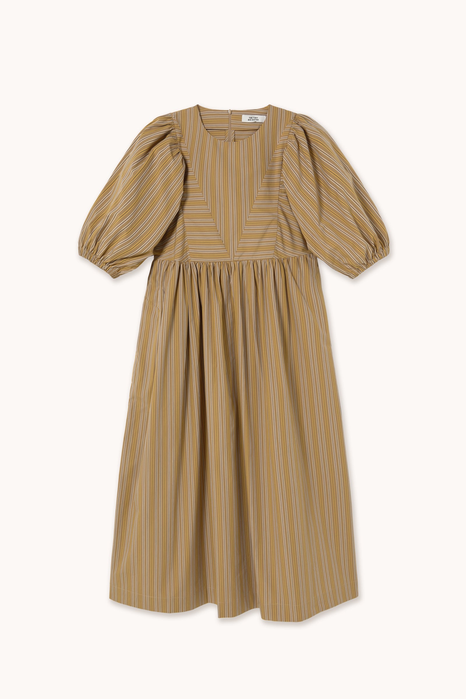STRIPED PUFF SLEEVES DRESS light brown